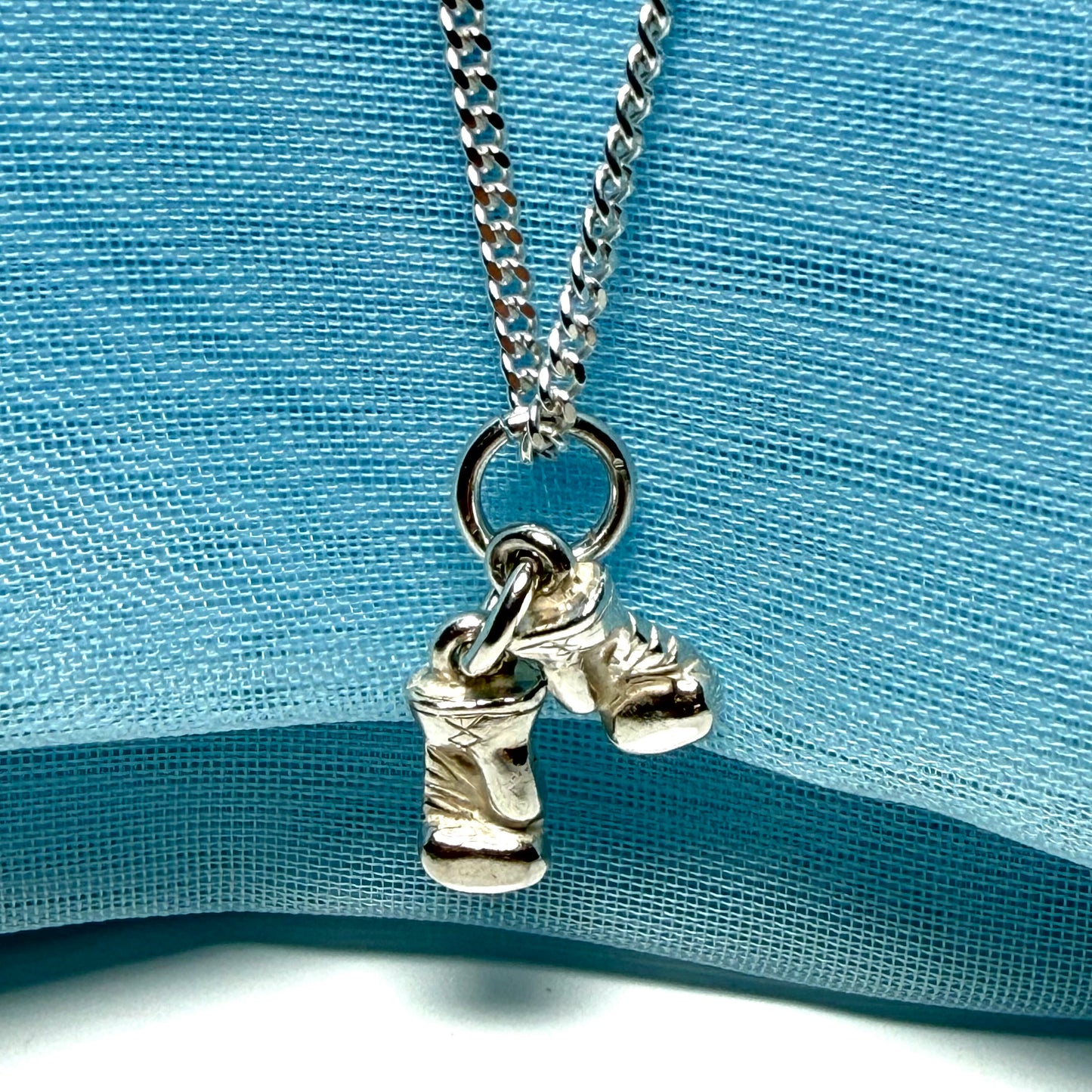Pair Boxing gloves shaped solid small necklace sterling silver charm pendant