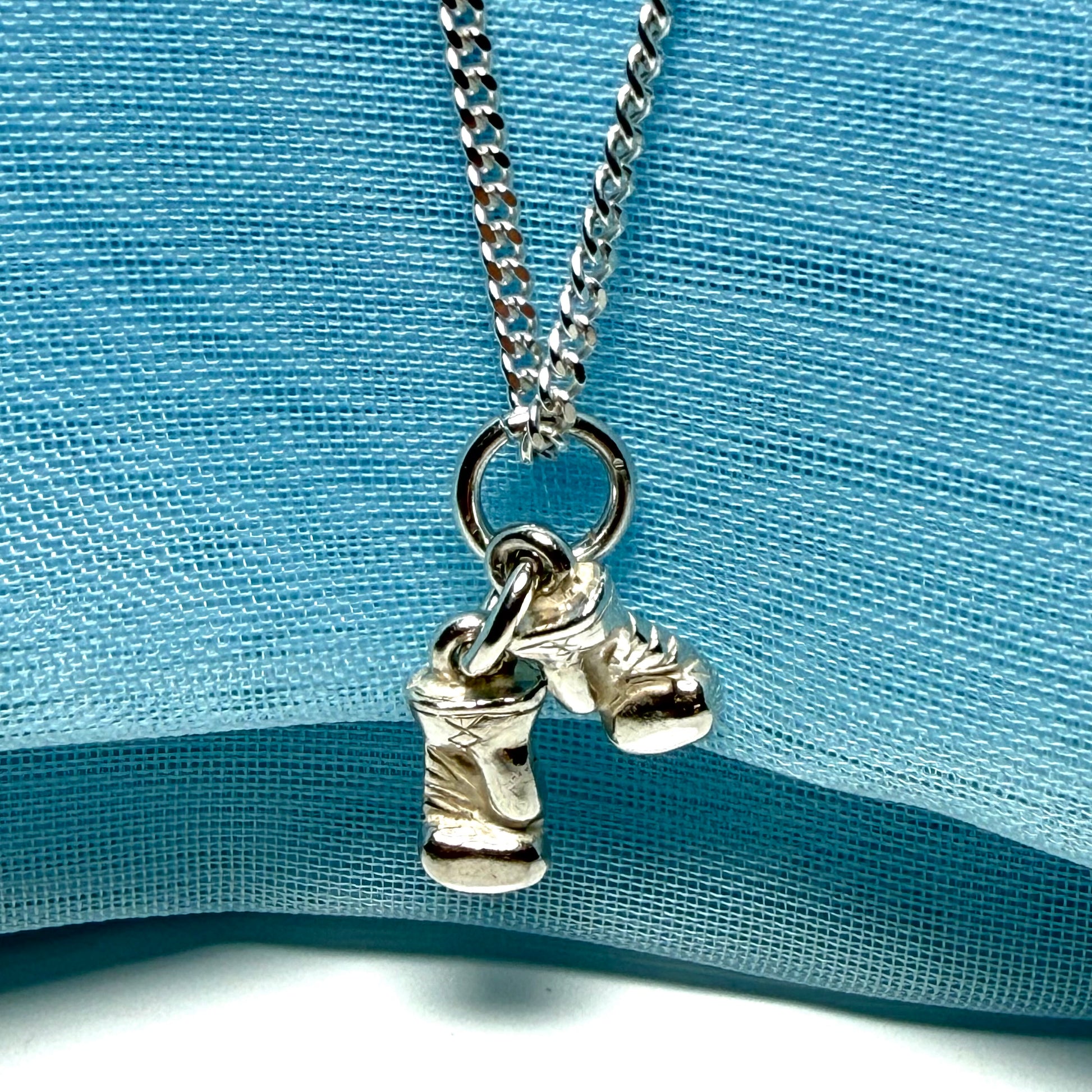 Pair Boxing gloves shaped solid small necklace sterling silver charm pendant