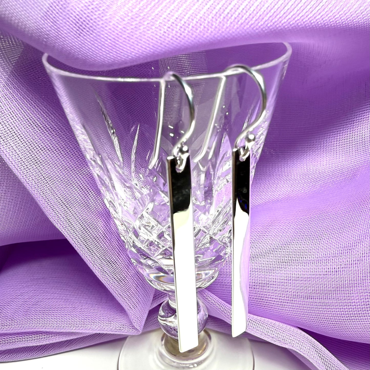 Sterling Silver Long Bar Rectangle Plain Drop Earrings