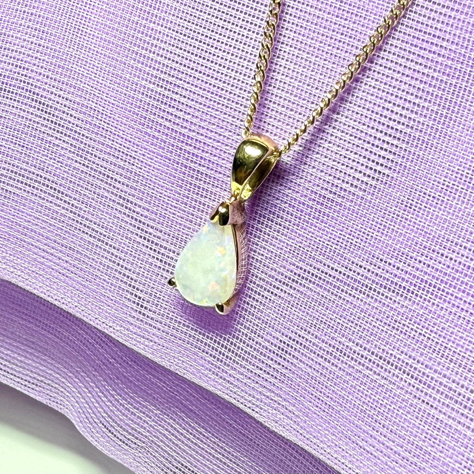 Pear shaped real opal yellow gold necklace