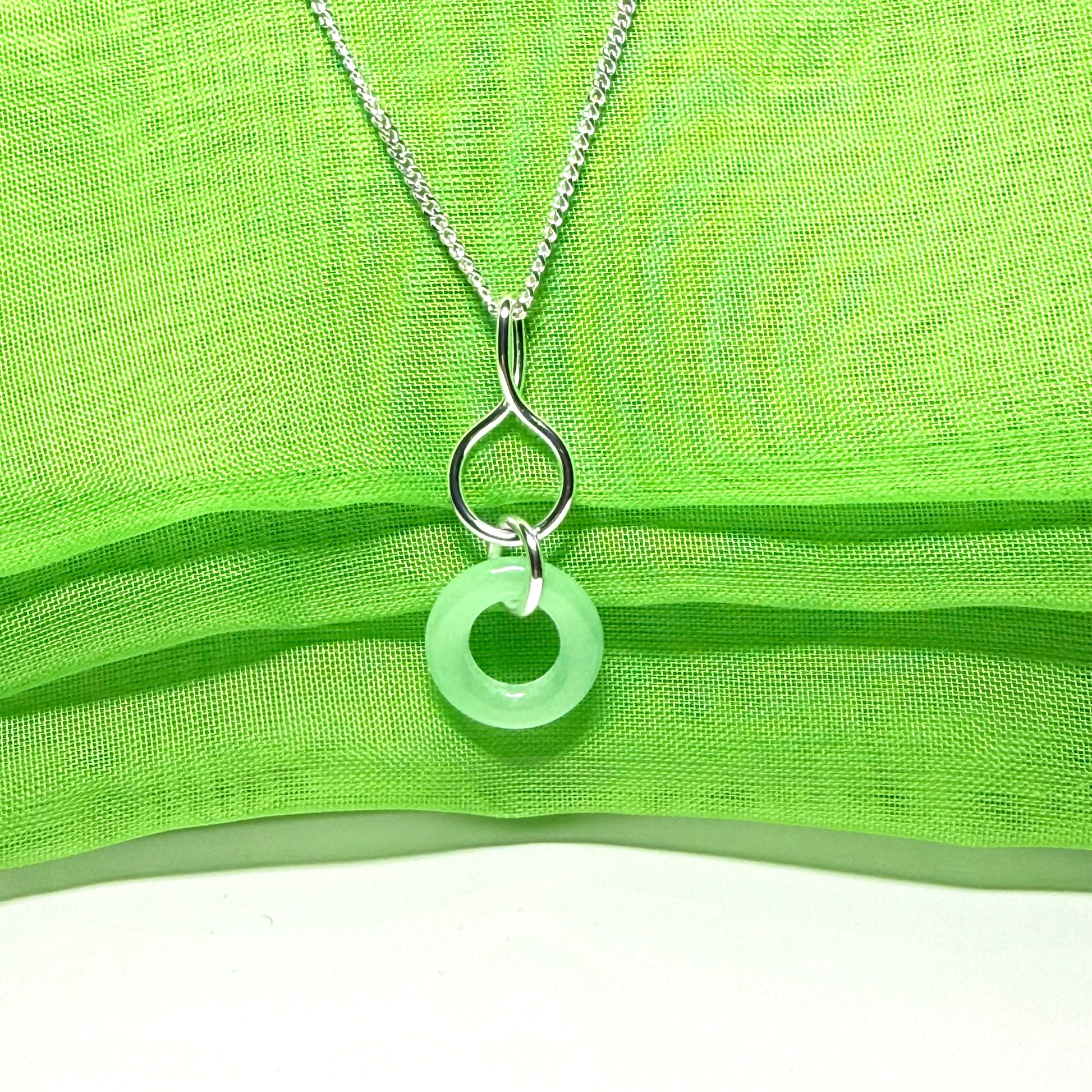 Real Green Jade Silver Round Necklace Pendant