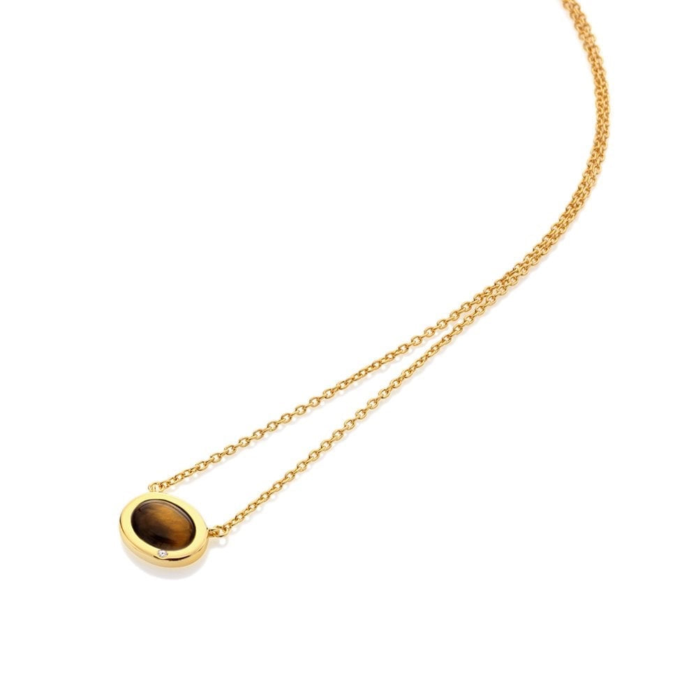 A Real Tiger Eye oval shaped necklace sterling silver gold plated