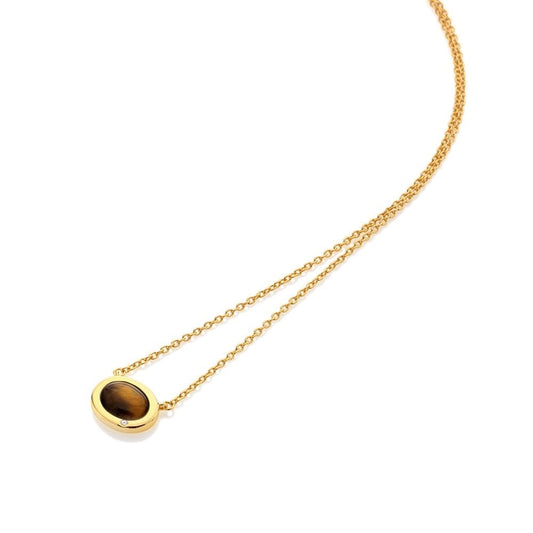 A Real Tiger Eye oval shaped necklace sterling silver gold plated