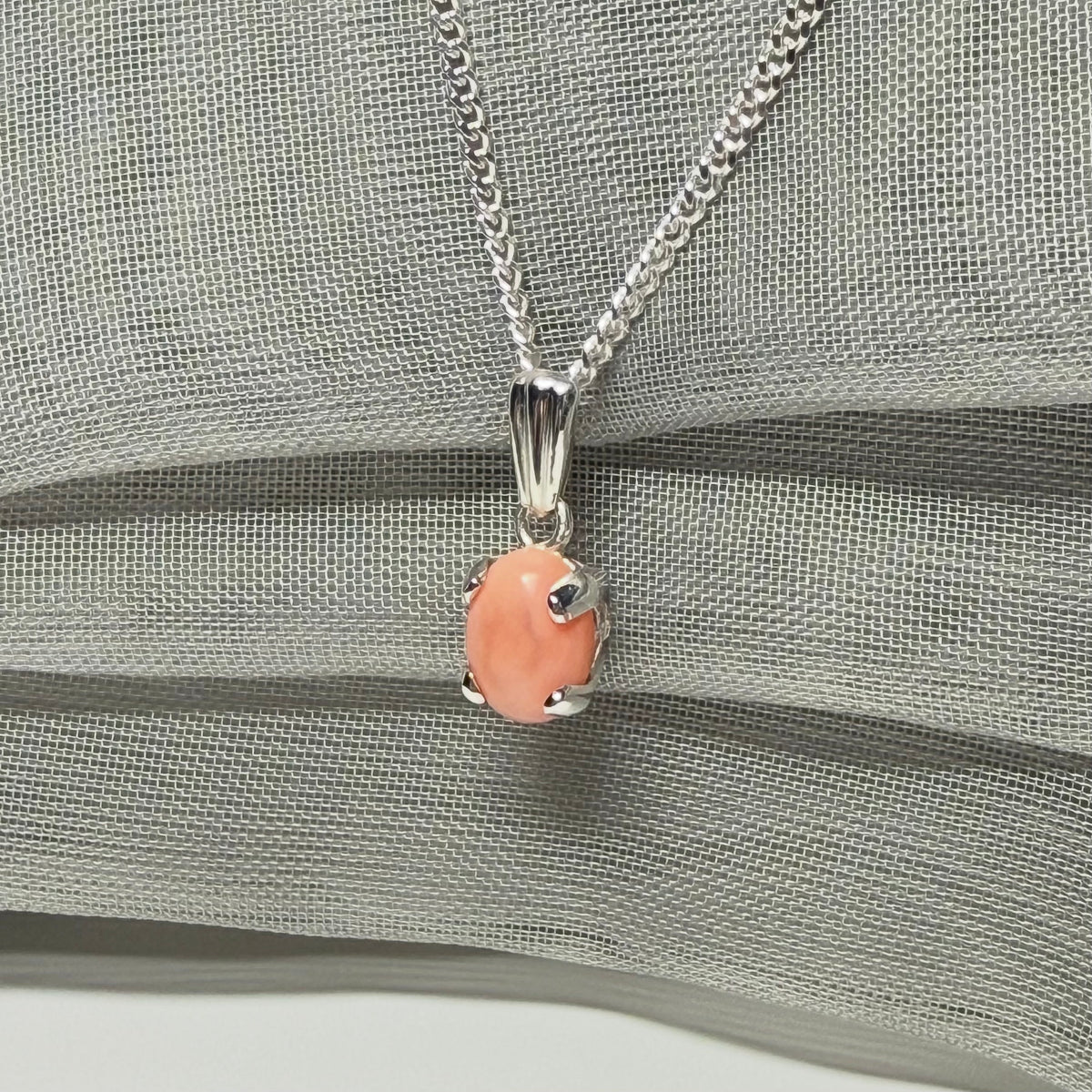 Real coral sterling silver oval necklace pendant