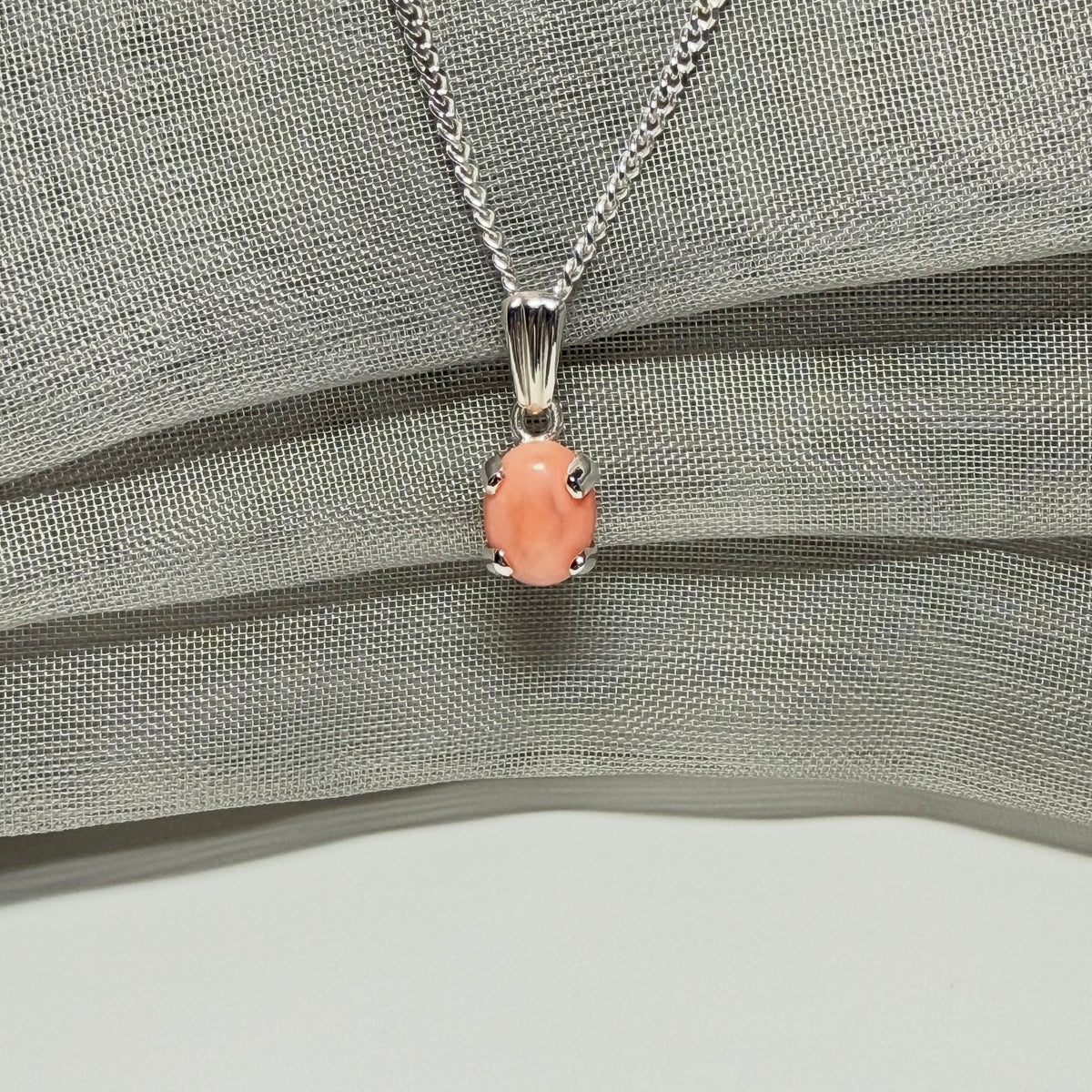 Real coral sterling silver oval shaped necklace pendant