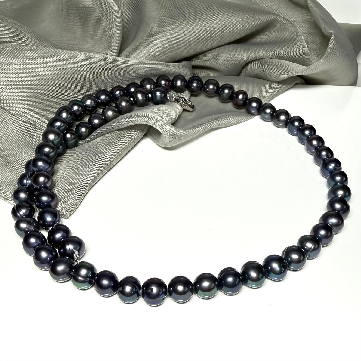 Real freshwater cultured pearl single row necklace black grey uniform 7 mm round pearls