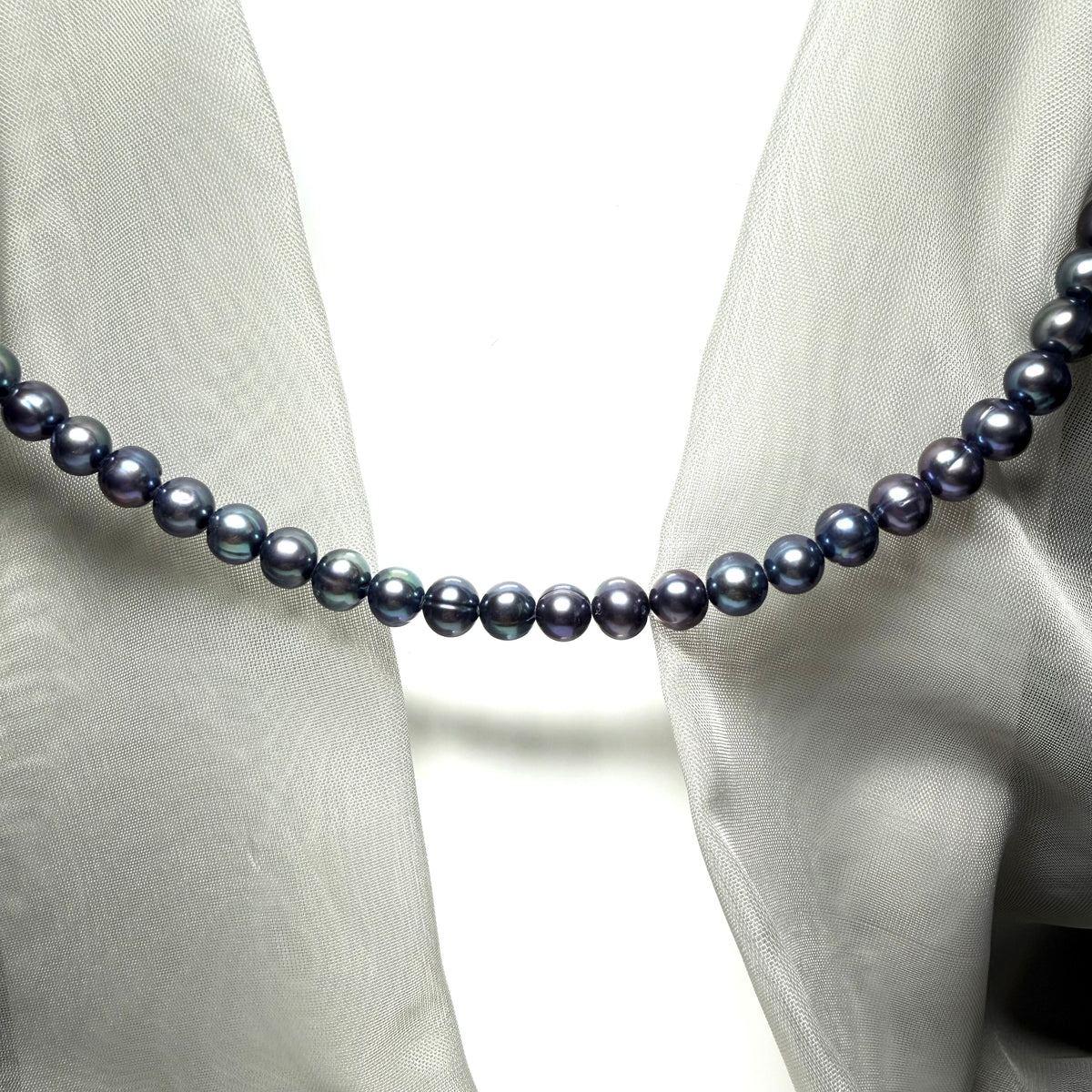 Real freshwater cultured pearl single row necklace black grey uniform 7 mm round pearls
