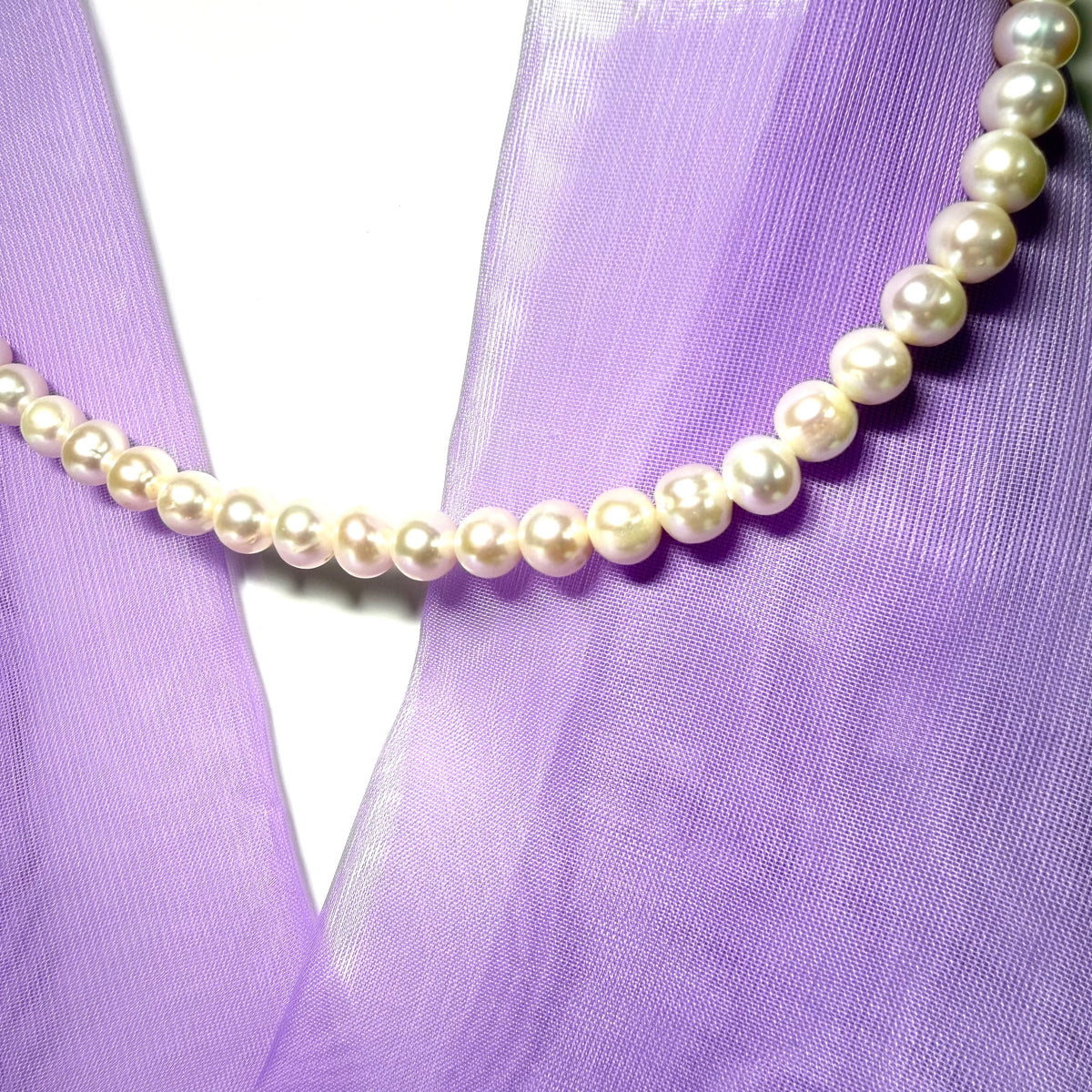 Real freshwater cultured pearl single row necklace uniform 7 mm round pearls