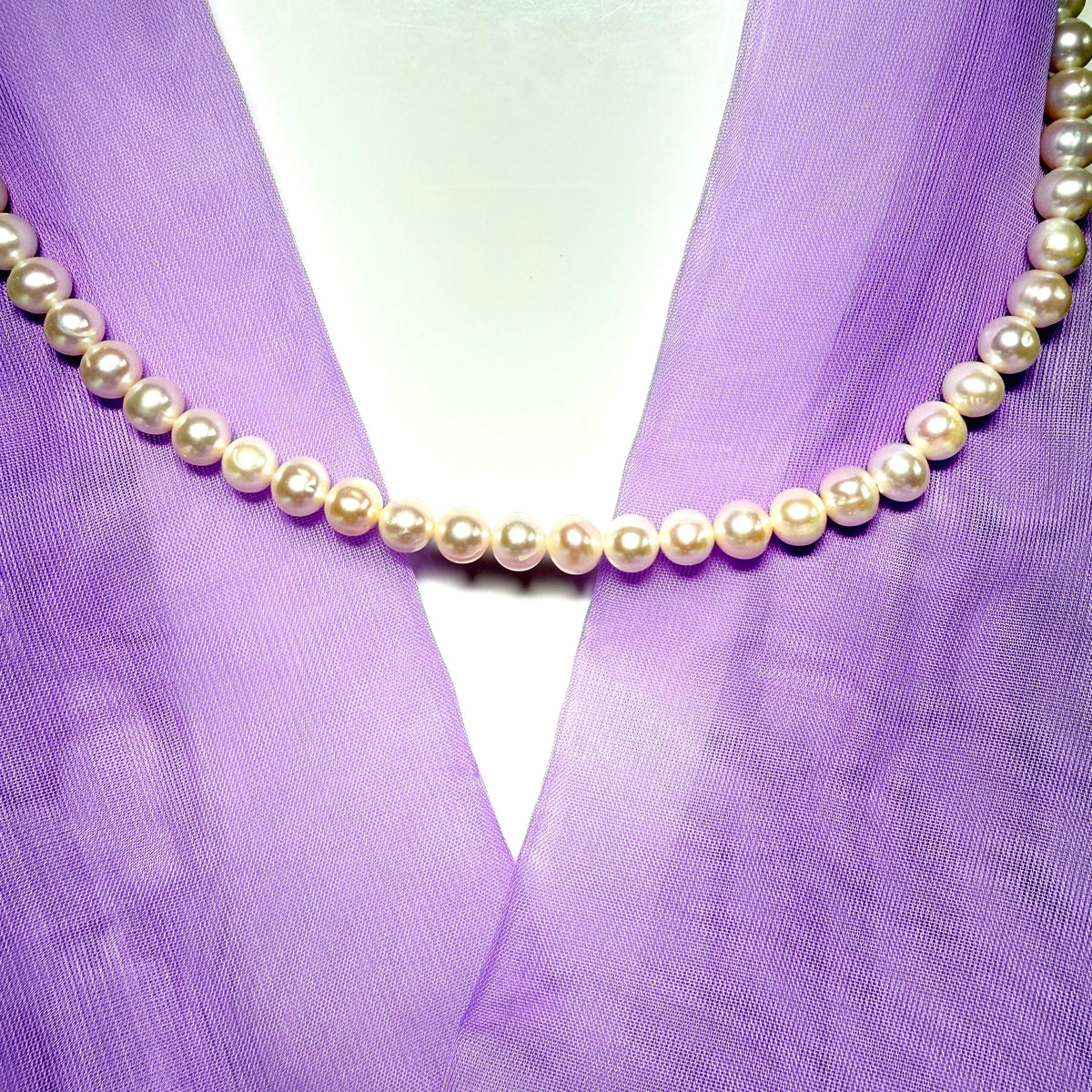 Real freshwater cultured pearl single row necklace uniform 7 mm round pearls