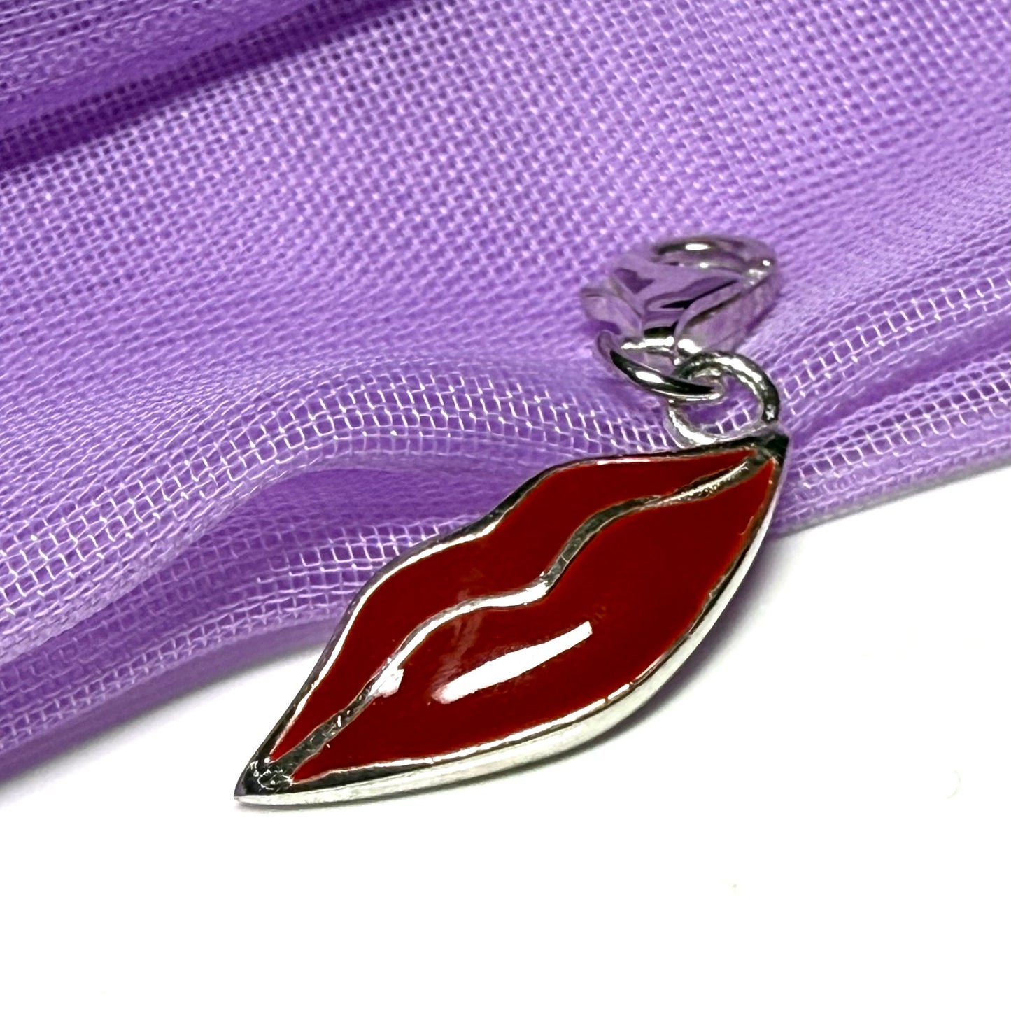 Red lush lips sterling silver charm