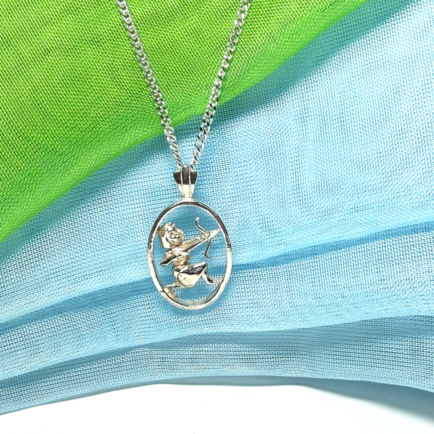 Sagittarius Archer Zodiac Oval Necklace Sterling Silver Pendant