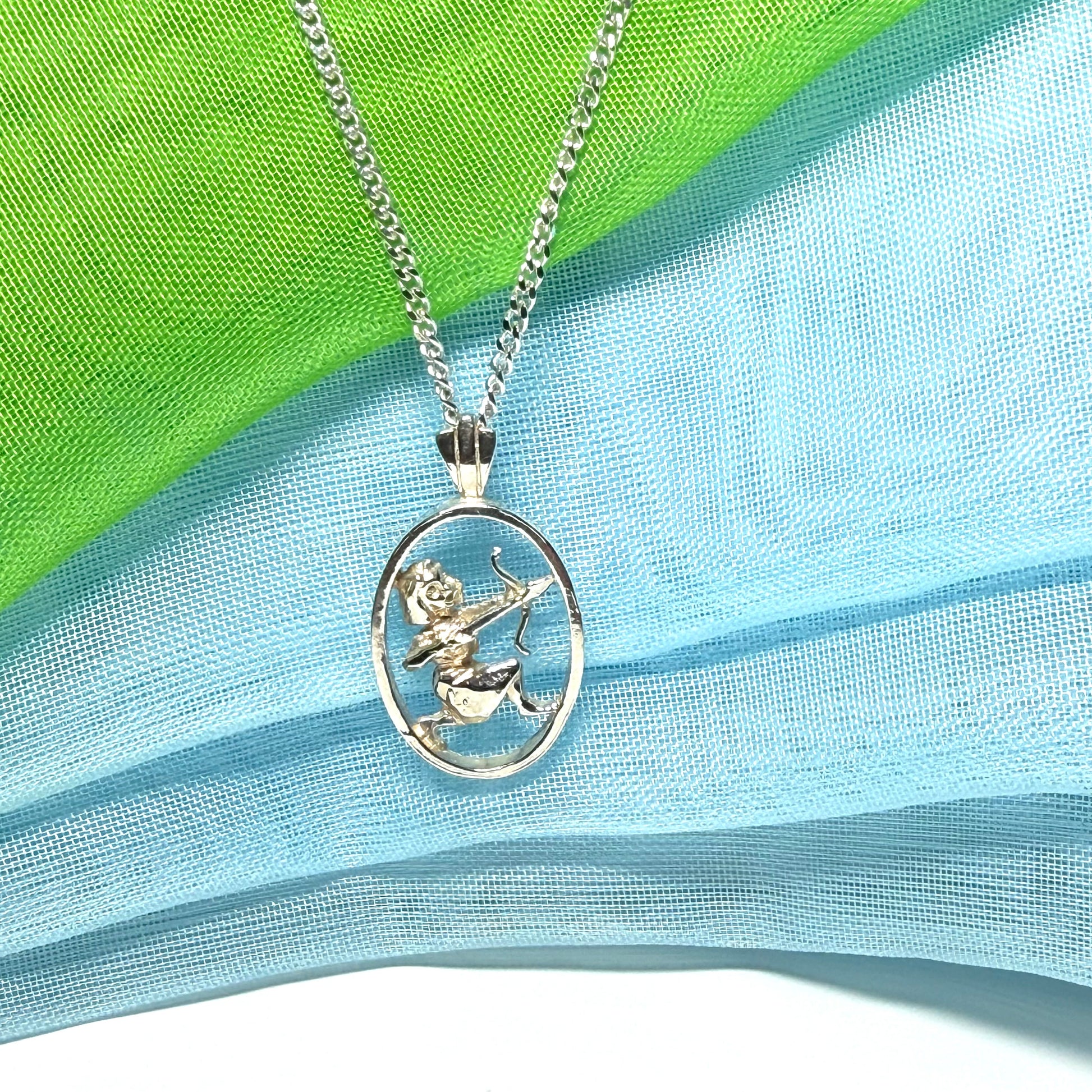 Sagittarius Archer Zodiac Oval Necklace Sterling Silver Pendant