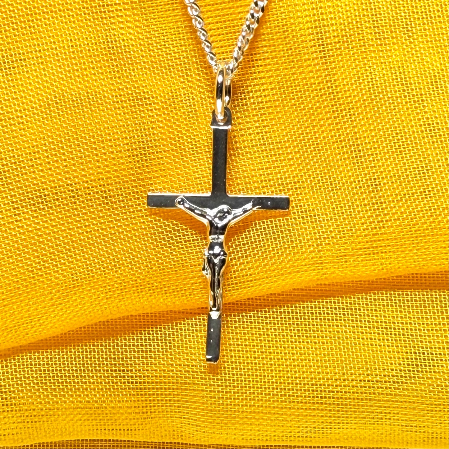 Solid sterling silver crucifix cross necklace with a chain