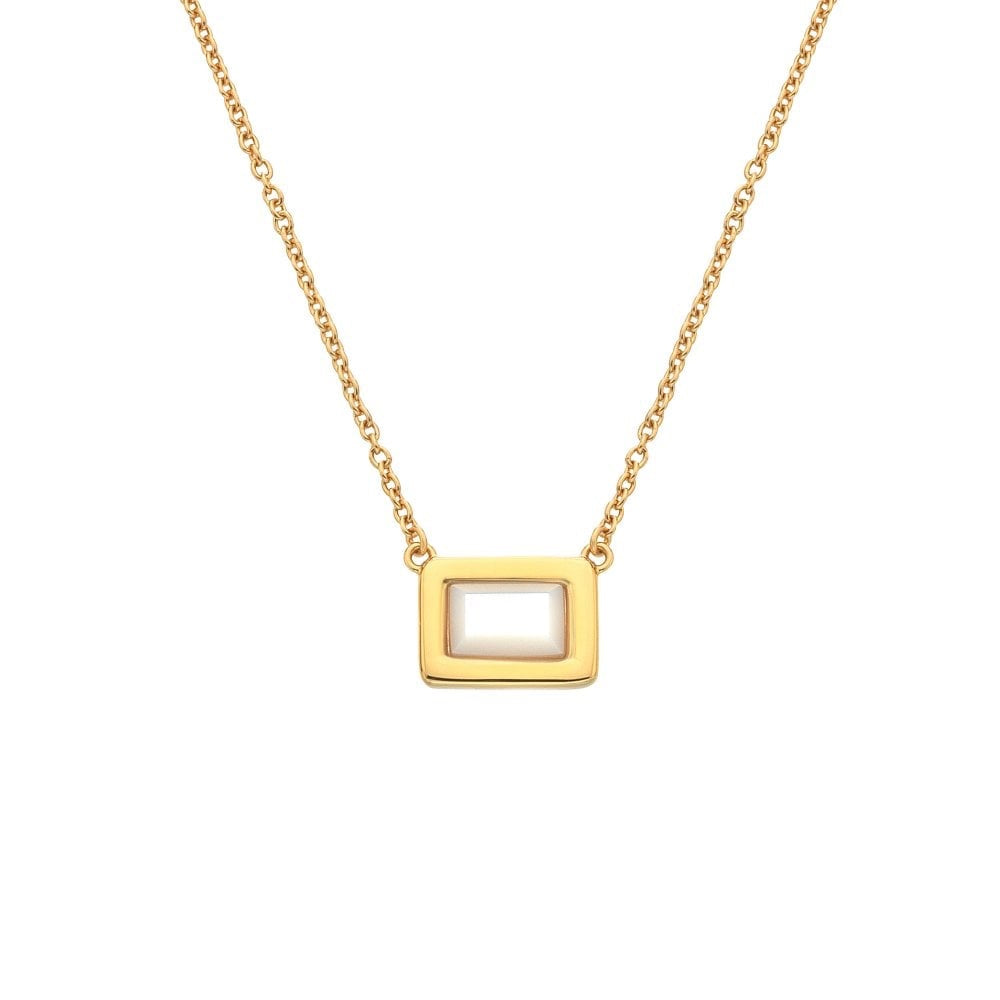 Square shaped necklace real Mother of Pearl and diamond pendant