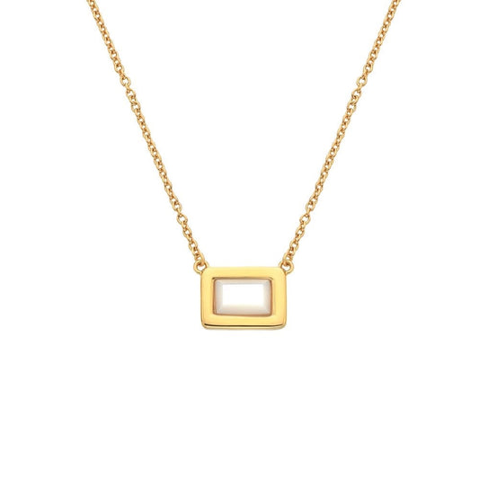 Square shaped necklace real Mother of Pearl and diamond pendant