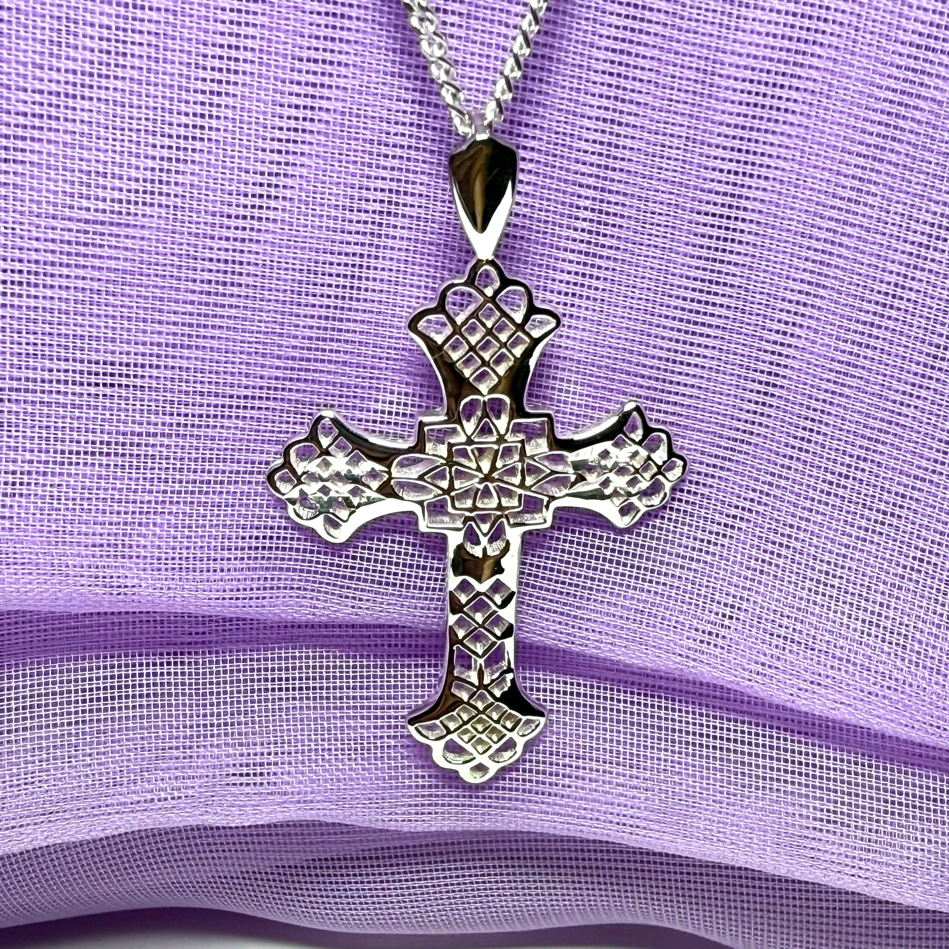 Sterling Silver Fancy Cut Out Cross Including Chain
