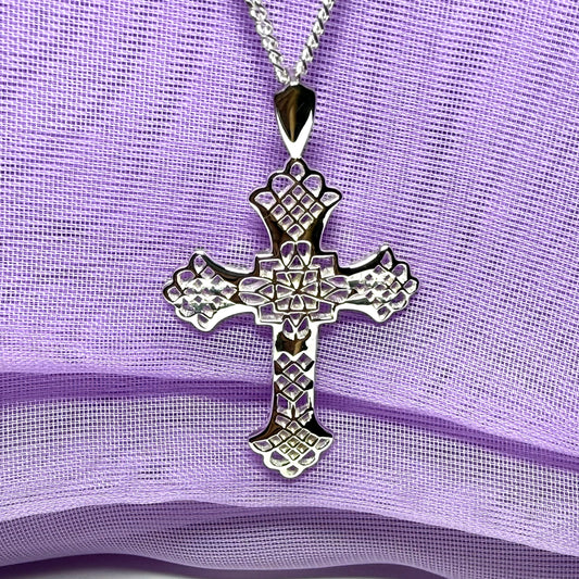 Sterling Silver Fancy Cut Out Cross Including Chain