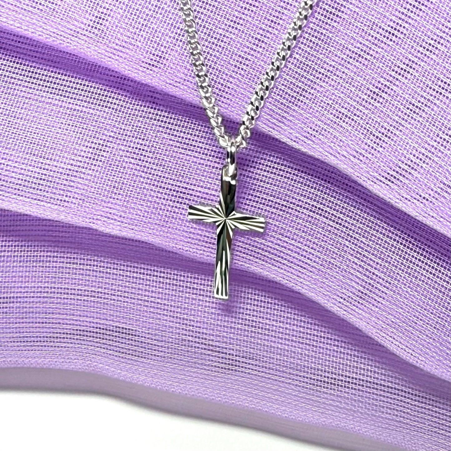 Sterling Silver Patterned Cross Including Chain