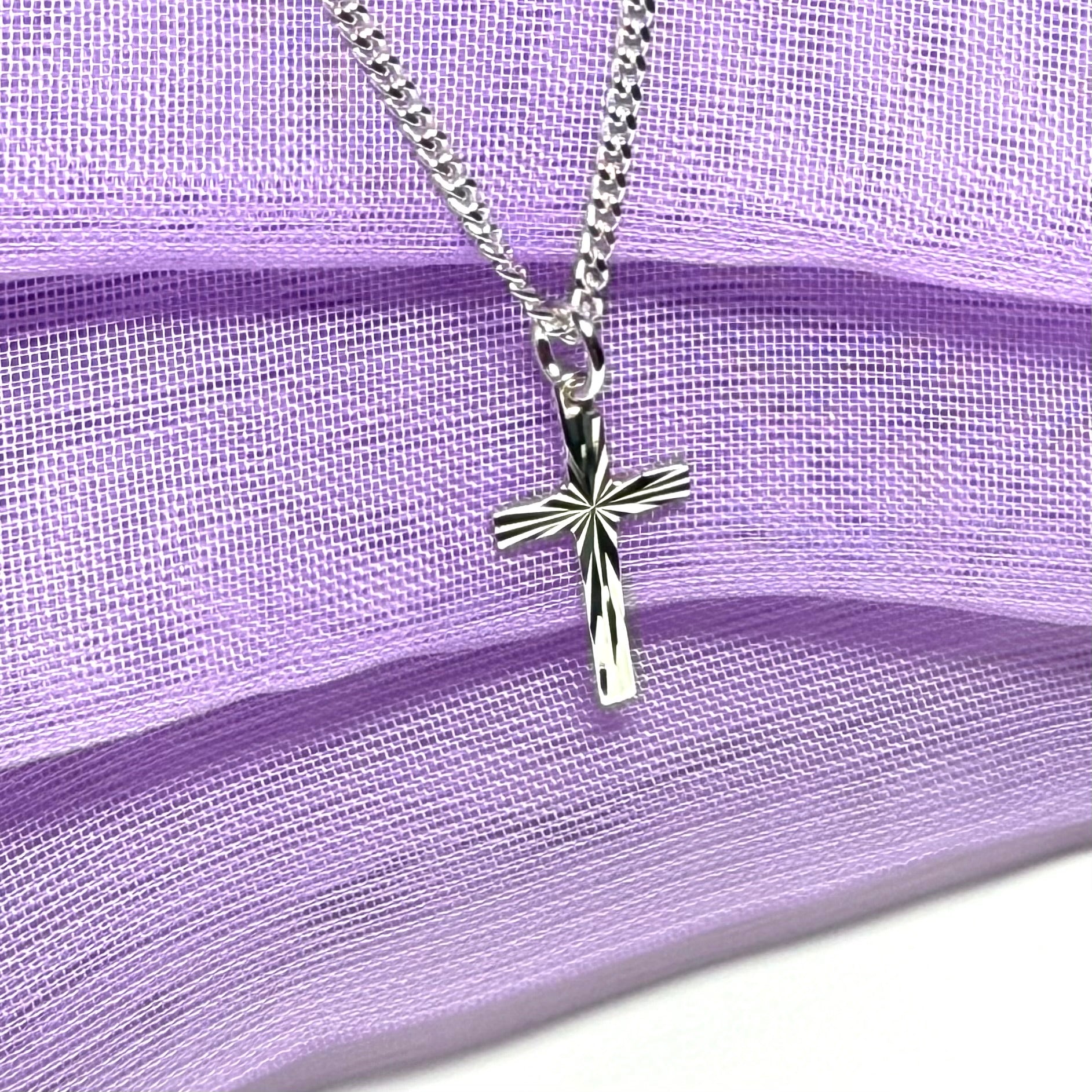 Sterling Silver Patterned Cross Including Chain