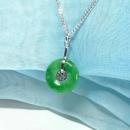 Sterling Silver Round Green Jade Necklace