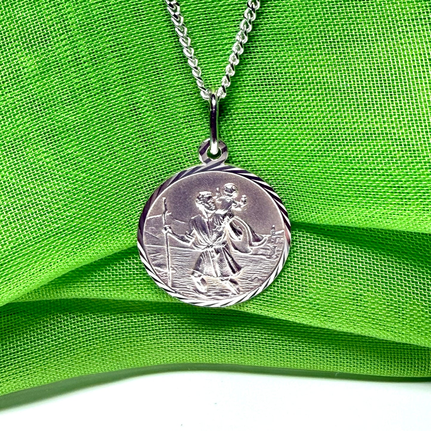 Sterling Silver Round St. Christopher 18 mm