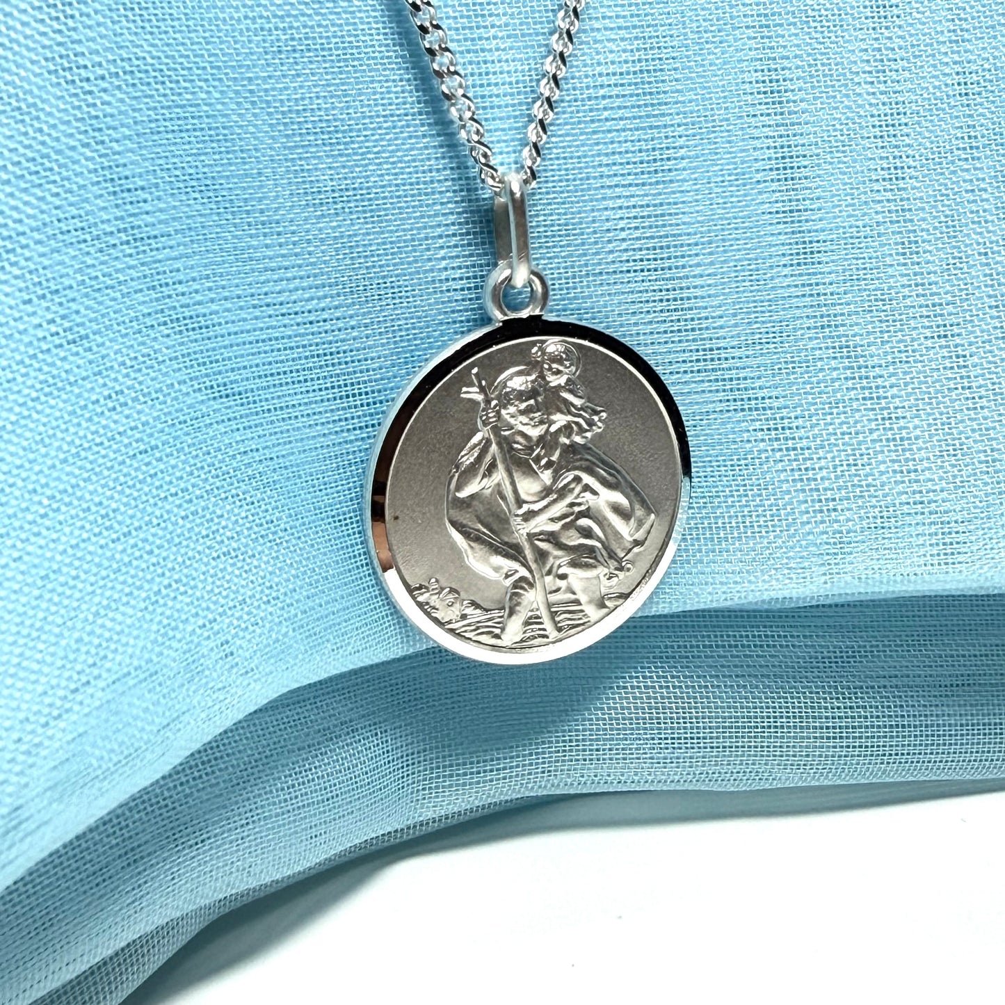Sterling Silver Round St. Christopher Including Chain
