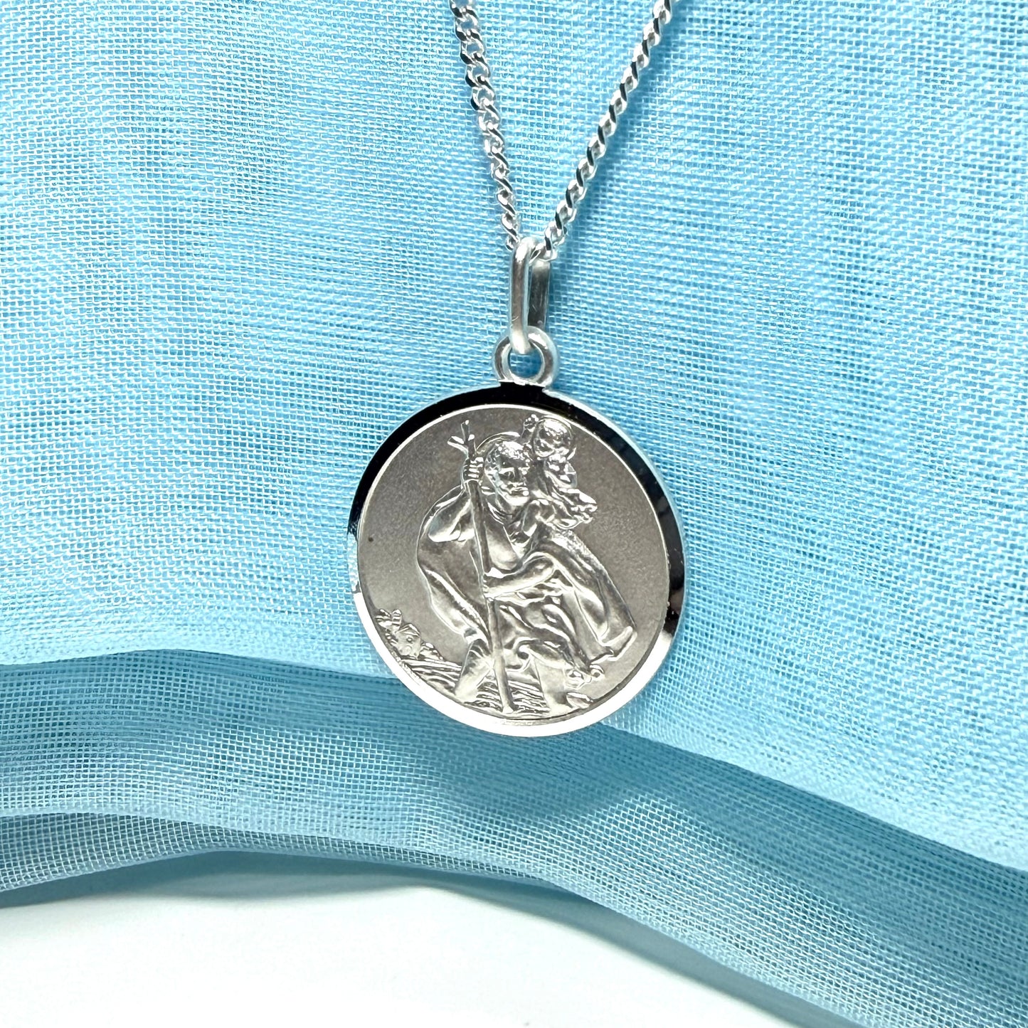 Sterling Silver Round St. Christopher Including Chain