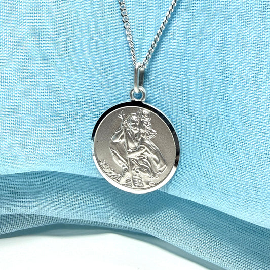 Sterling Silver Round St. Christopher Including Chain