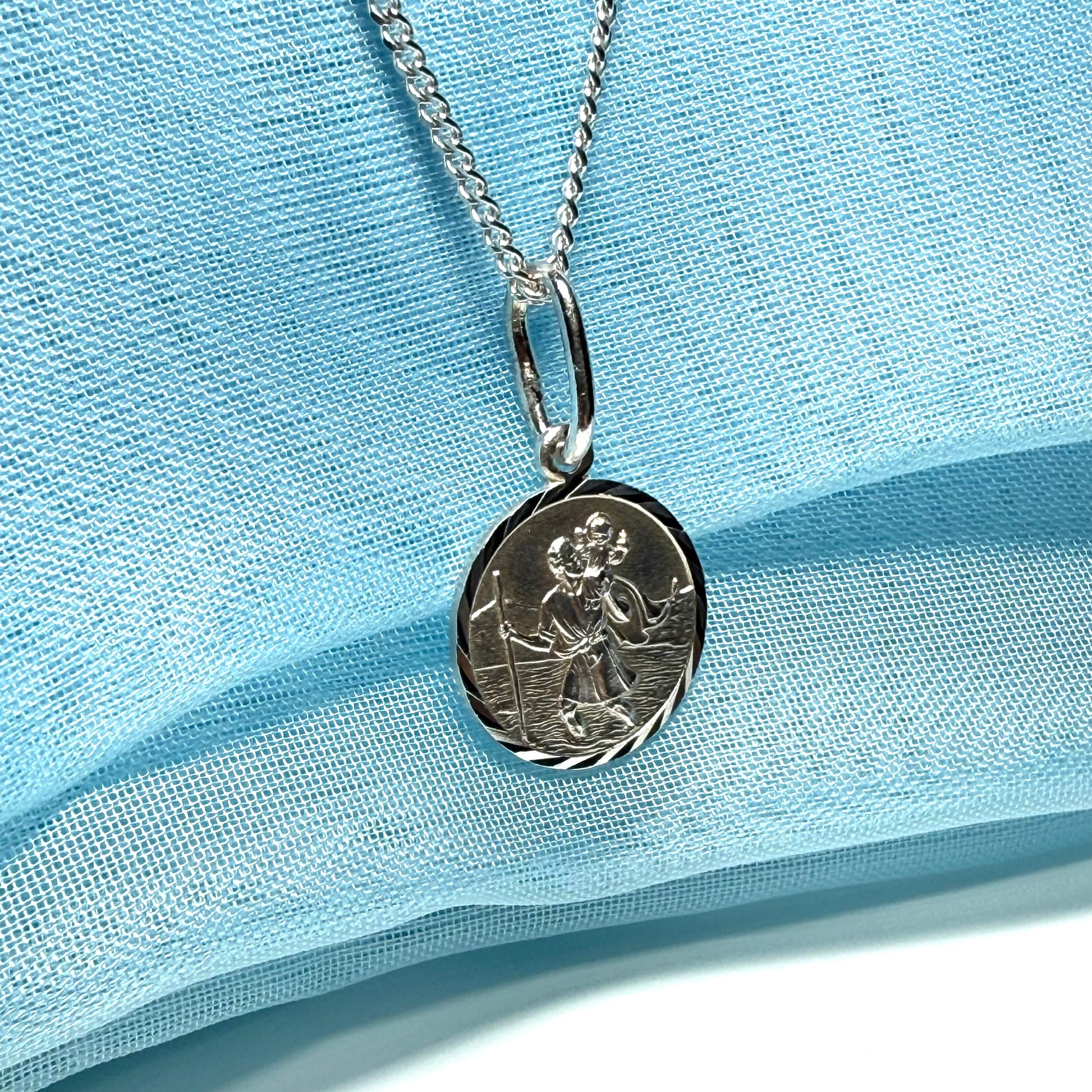 14 mm Sterling silver large round St. Christopher including chain