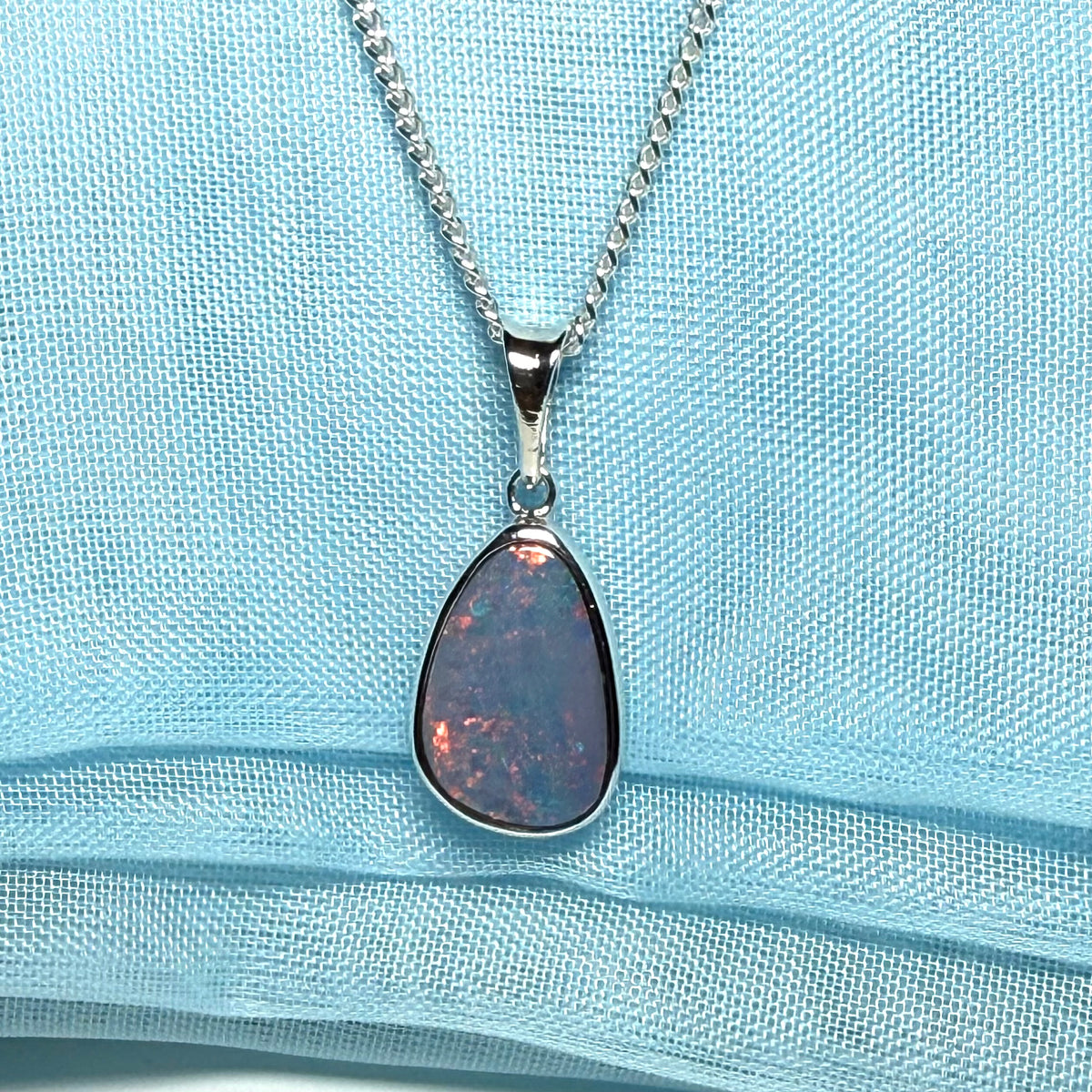 Sterling silver real dark opal rubbed over necklace