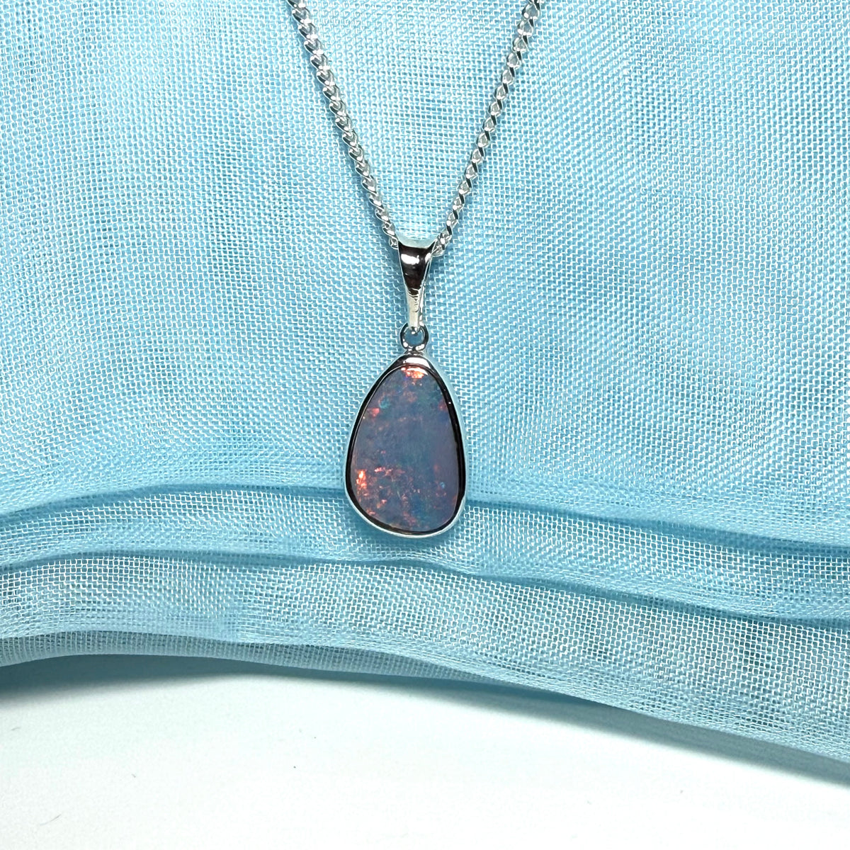 Sterling silver real dark opal rubbed over necklace