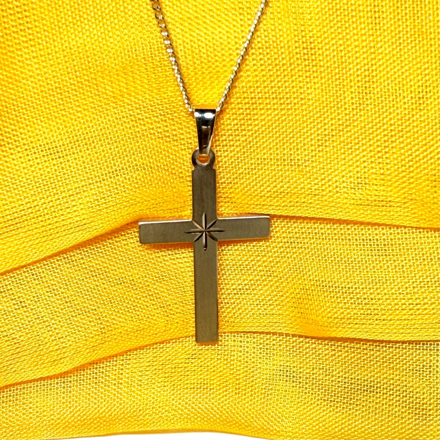 Diamond cut frosted solid yellow gold cross
