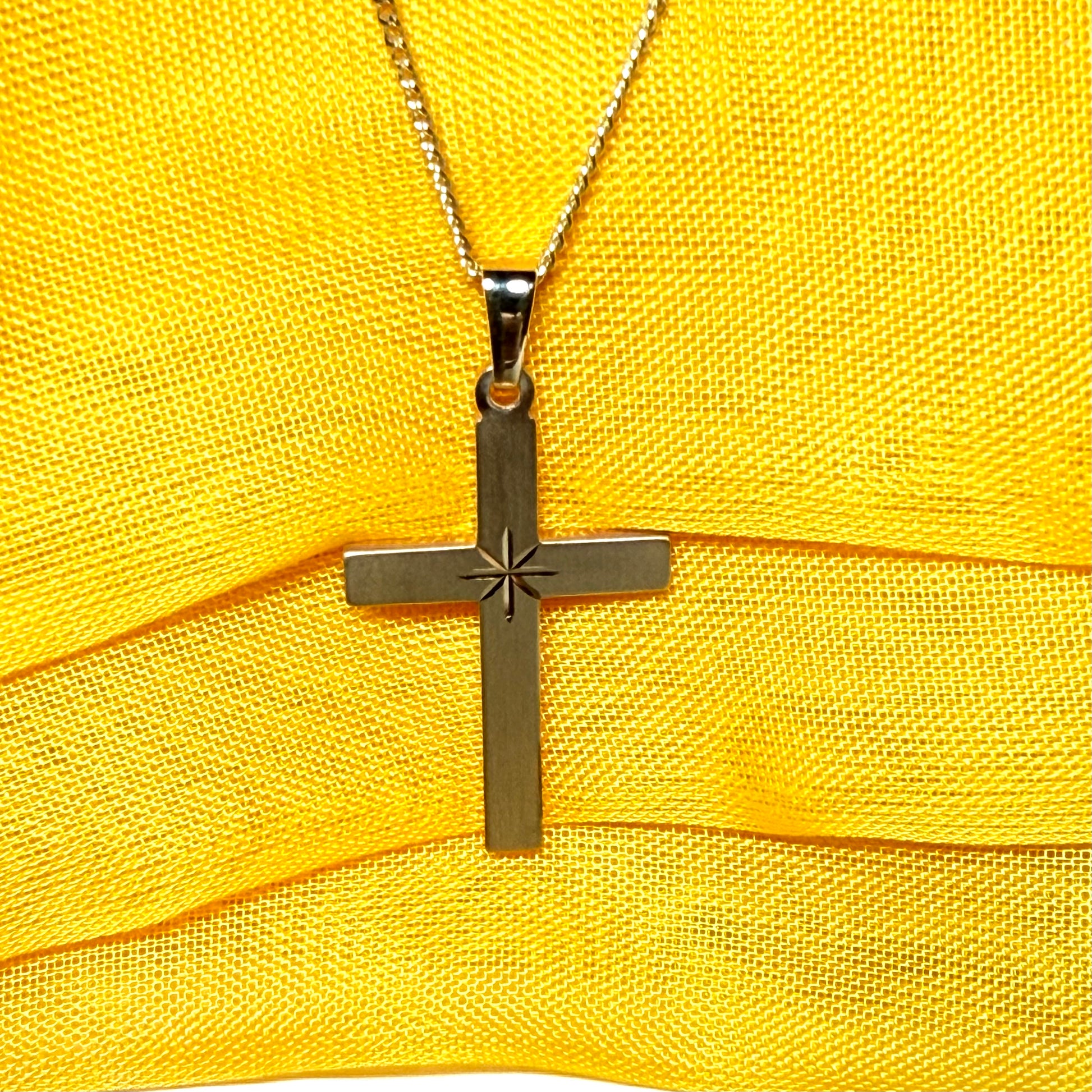 Diamond cut frosted solid yellow gold cross