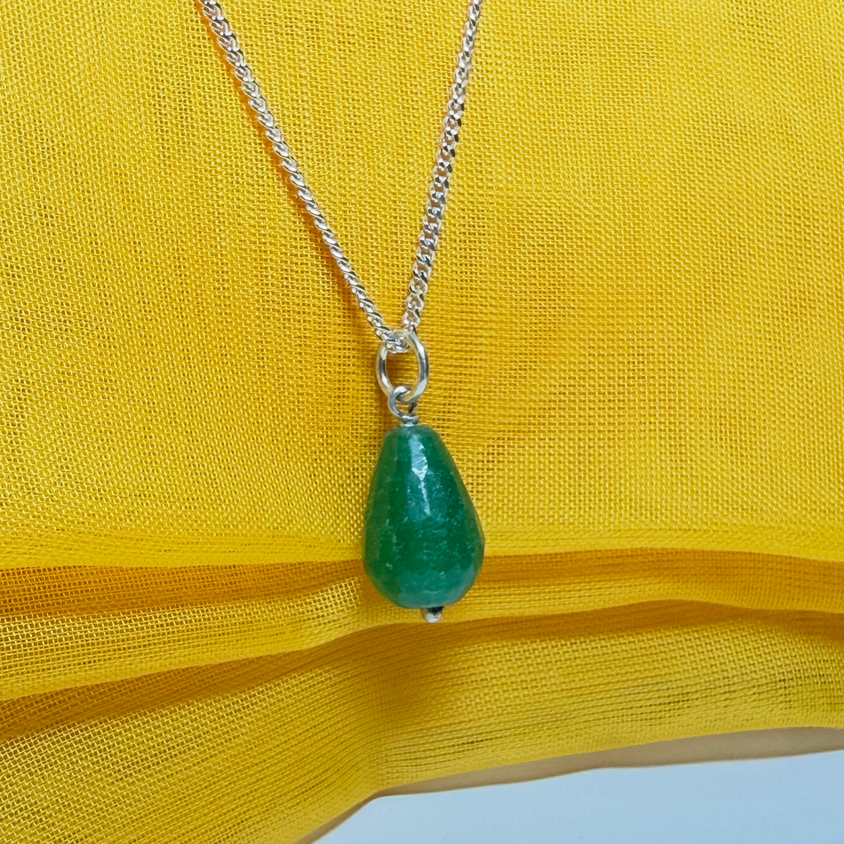 Tear Drop Silver Pear Shaped Green Jade Necklace Pendant