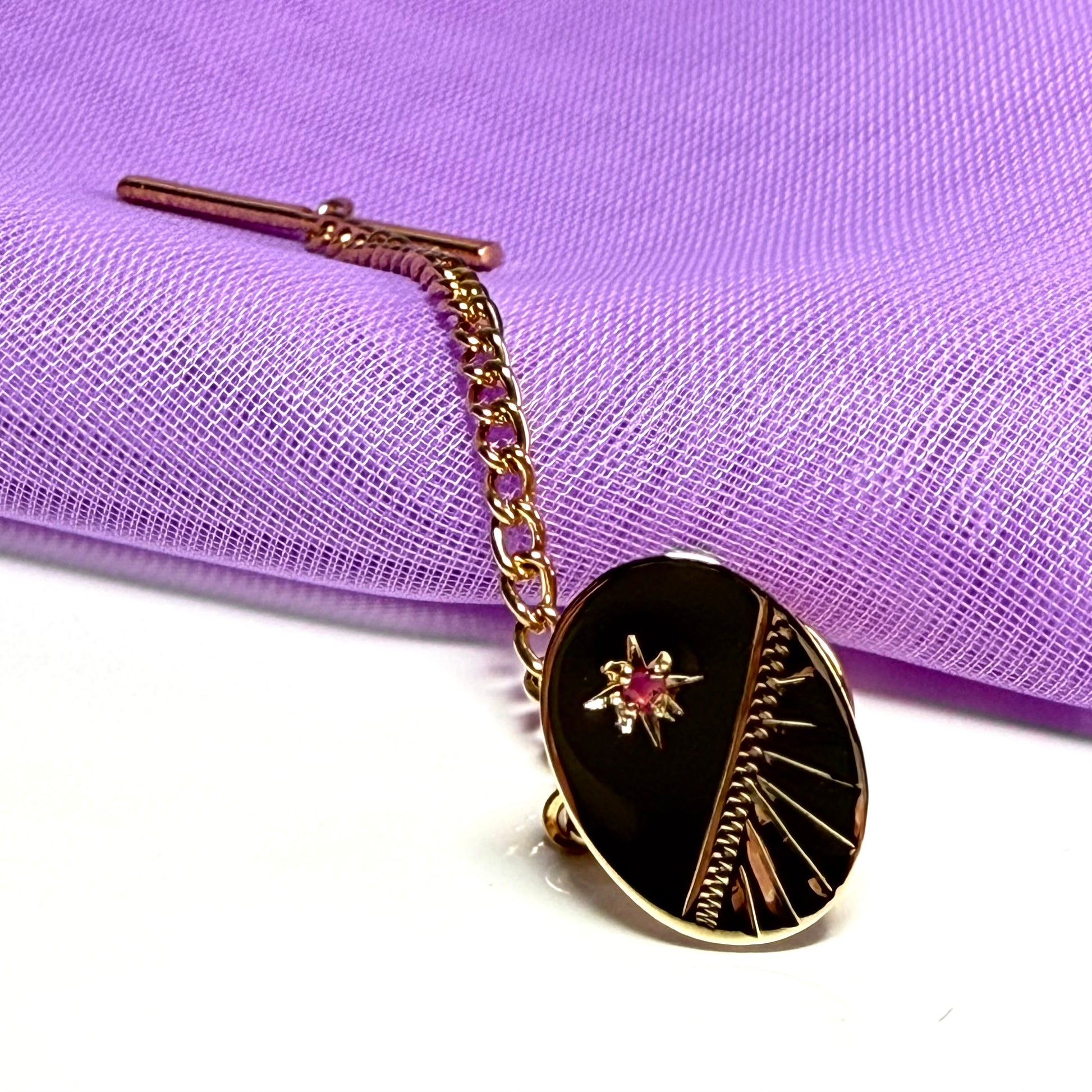 Tie Pin 9 Carat Gold Real Ruby Set Oval Tie Tac