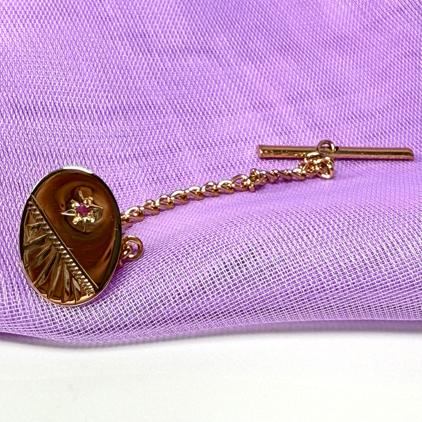 Tie Pin 9 Carat Gold Real Ruby Set Oval Tie Tac