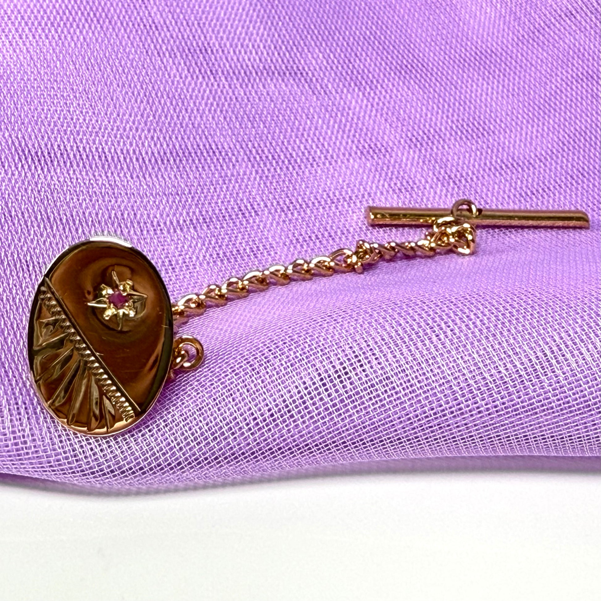 Tie Pin 9 Carat Gold Real Ruby Set Oval Tie Tac