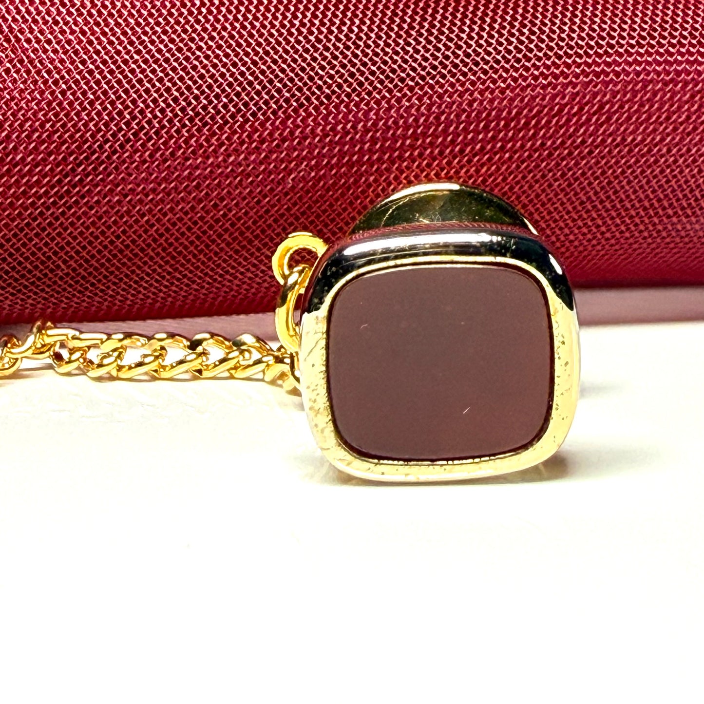 Tie Pin Gold Plated Cushion Shaped Red Cornelian Tie Tac