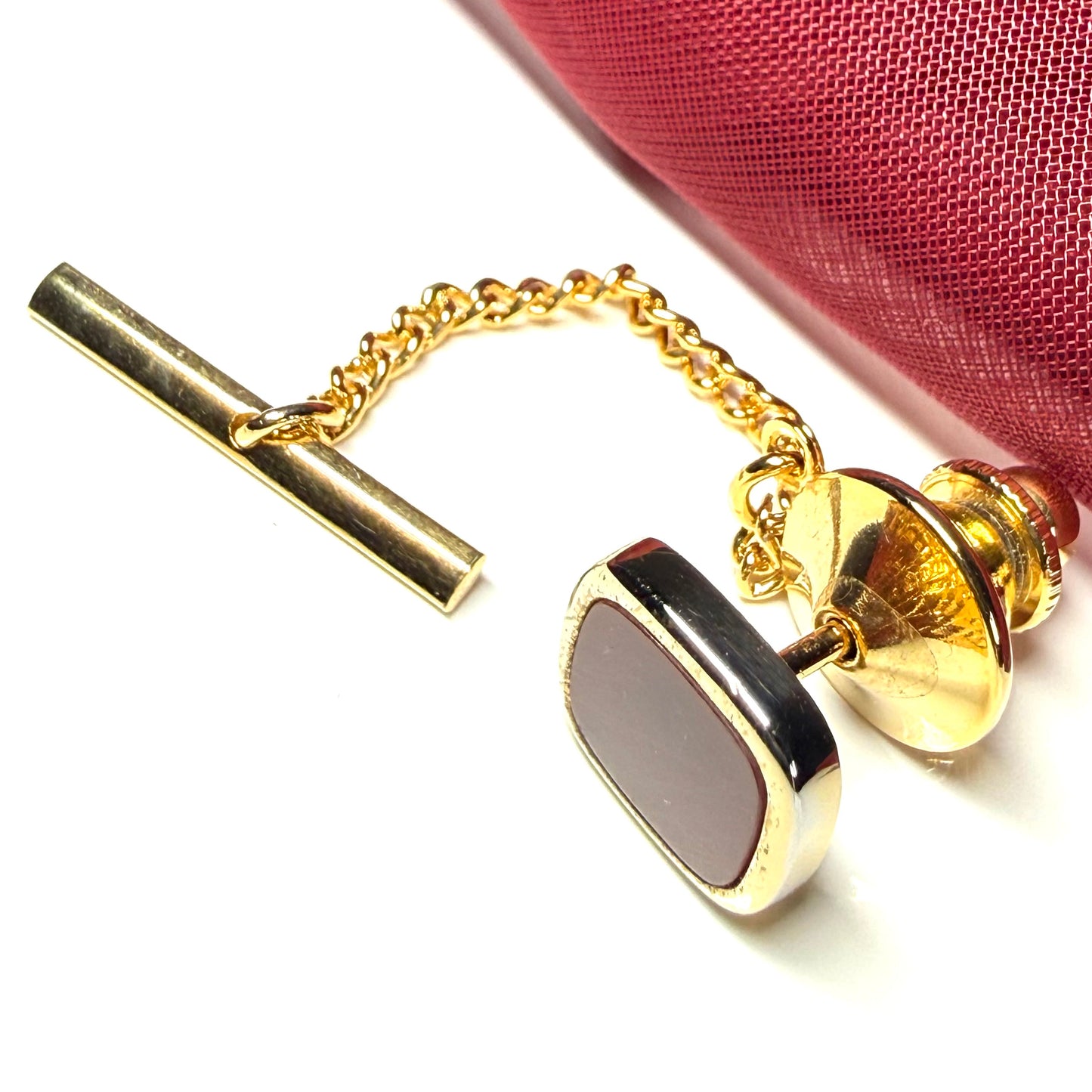 Tie Pin Gold Plated Cushion Shaped Red Cornelian Tie Tac