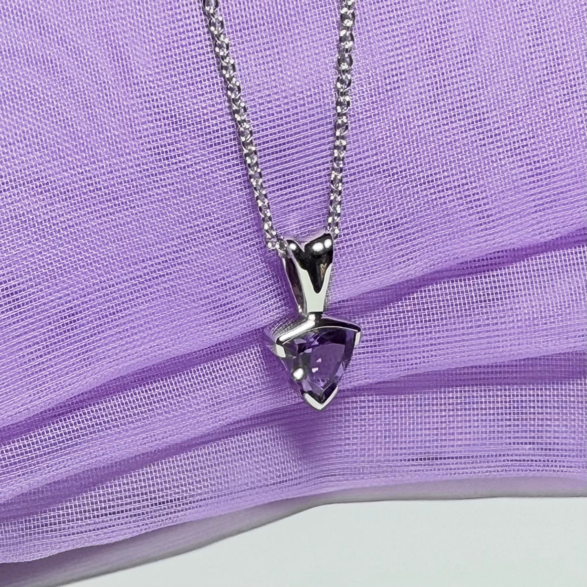 Triangle shaped real purple amethyst necklace sterling silver pendant