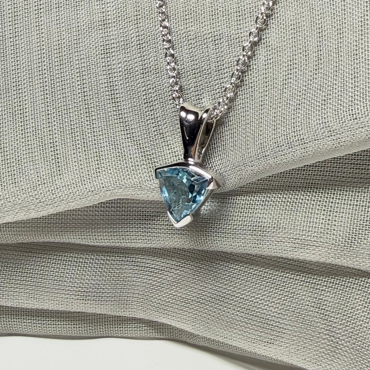 Triangle shaped real blue topaz necklace sterling silver pendant
