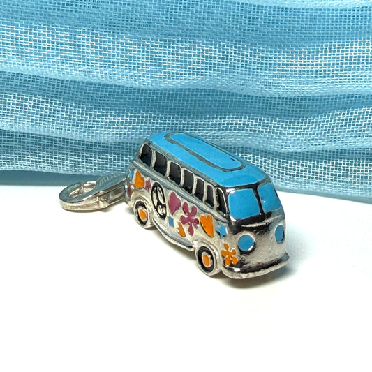 Volkswagen inspired bus VW camper van charm sterling silver