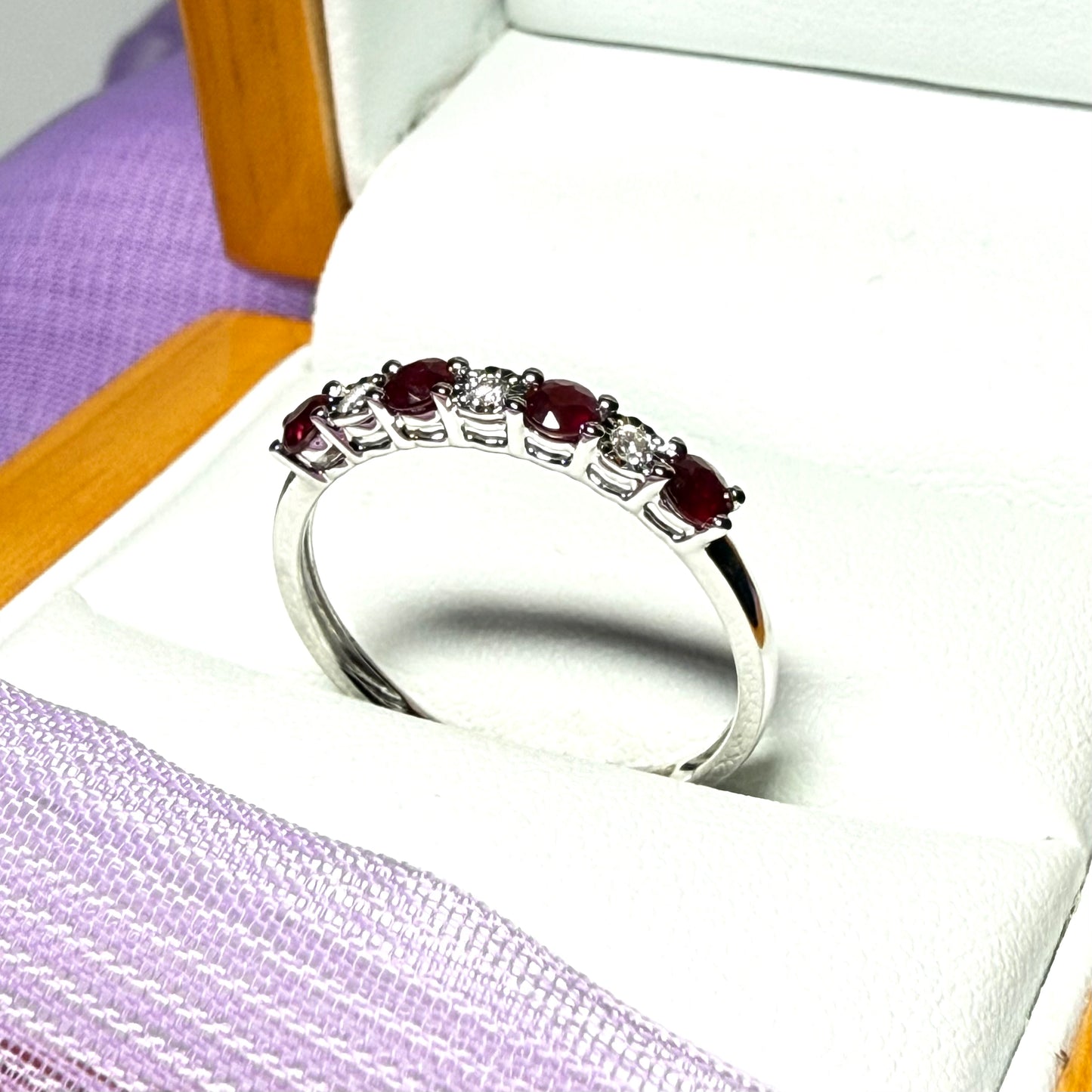 White Gold Real Ruby And Real Diamond Claw Set Eternity Ring