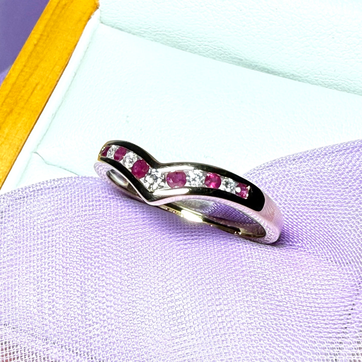 Yellow Gold Real Ruby And Diamond Wishbone Dress Ring