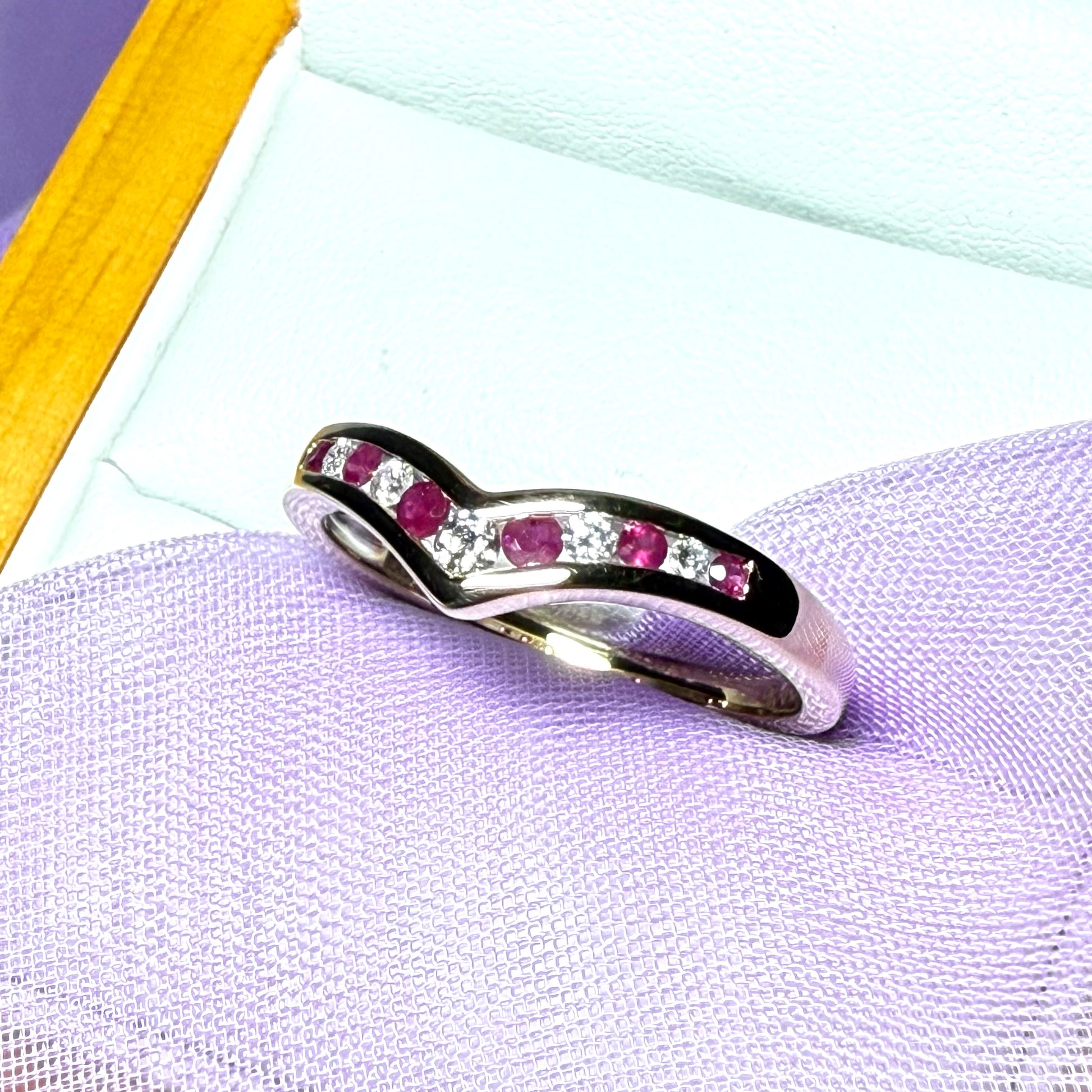 Yellow Gold Real Ruby And Diamond Wishbone Dress Ring