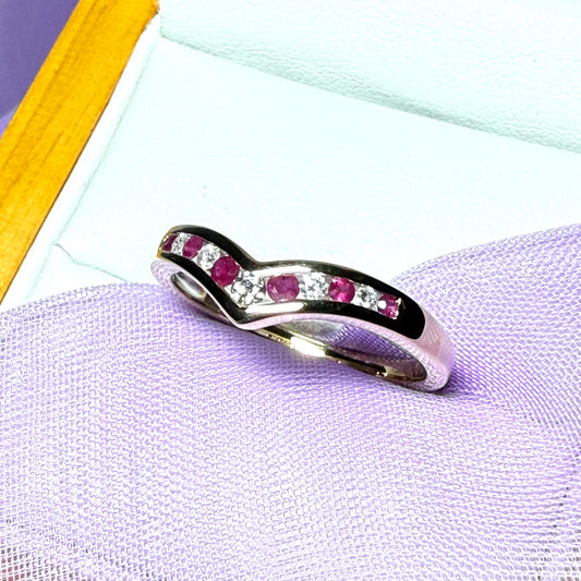 Yellow Gold Real Ruby And Diamond Wishbone Dress Ring