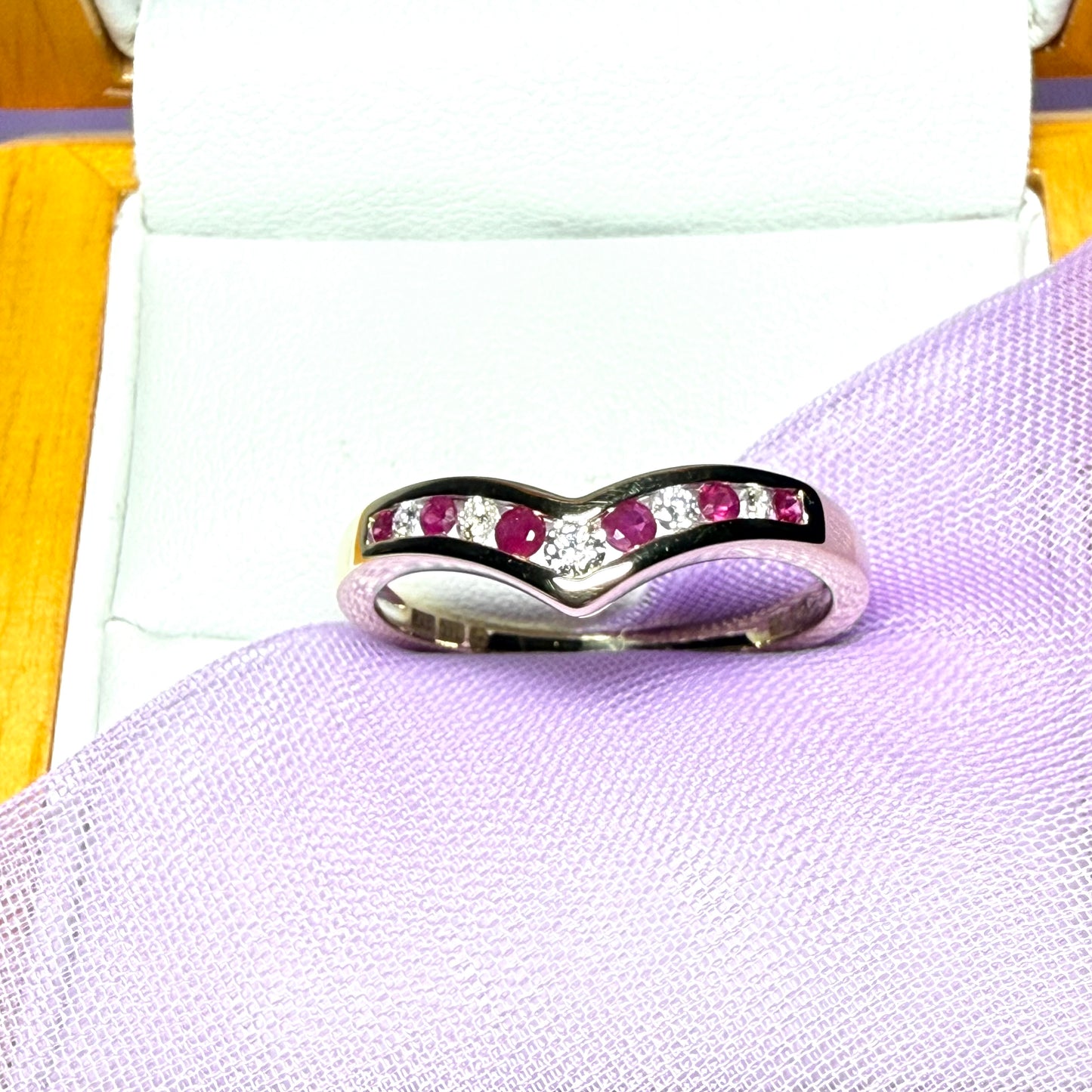 Yellow Gold Real Ruby And Diamond Wishbone Dress Ring