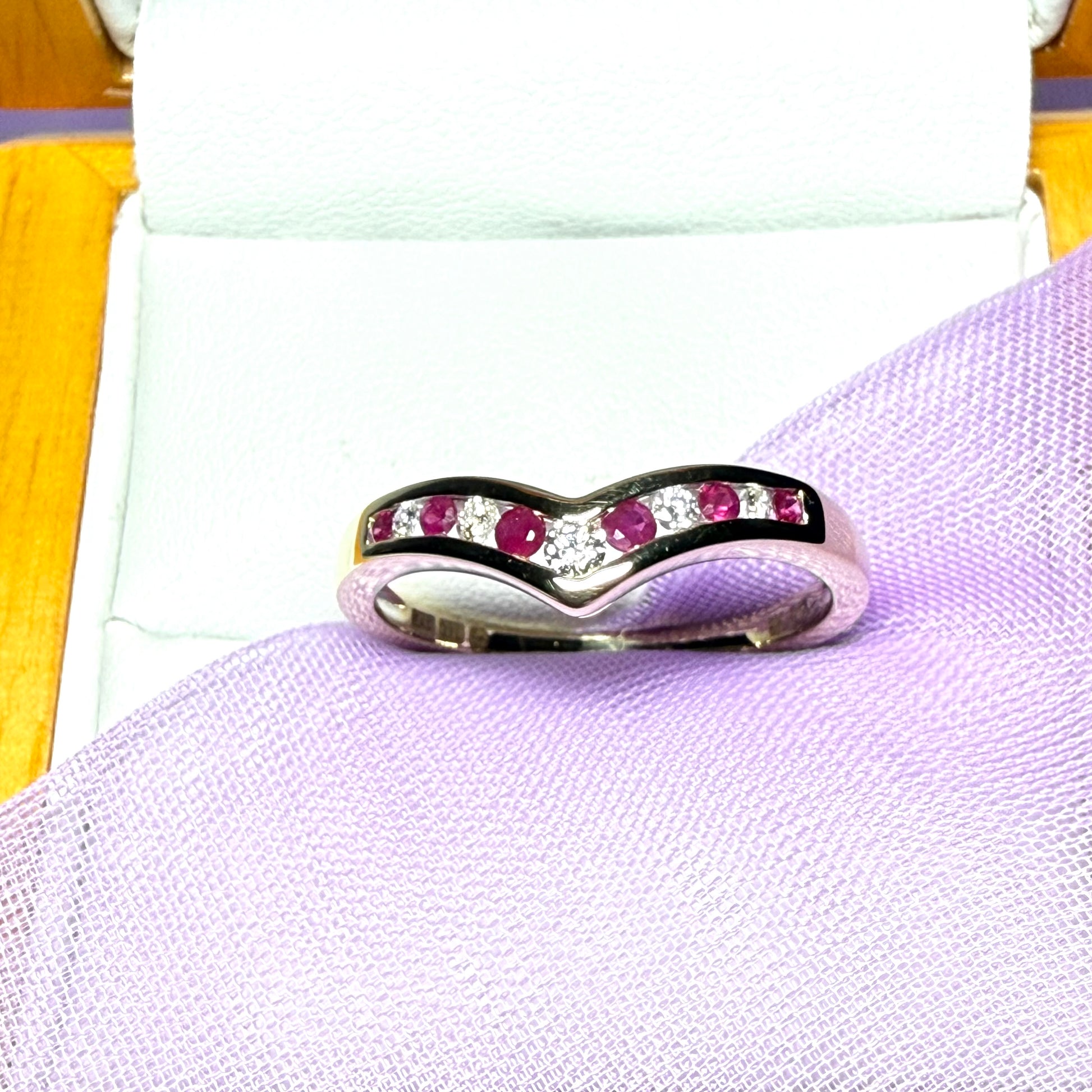 Yellow Gold Real Ruby And Diamond Wishbone Dress Ring