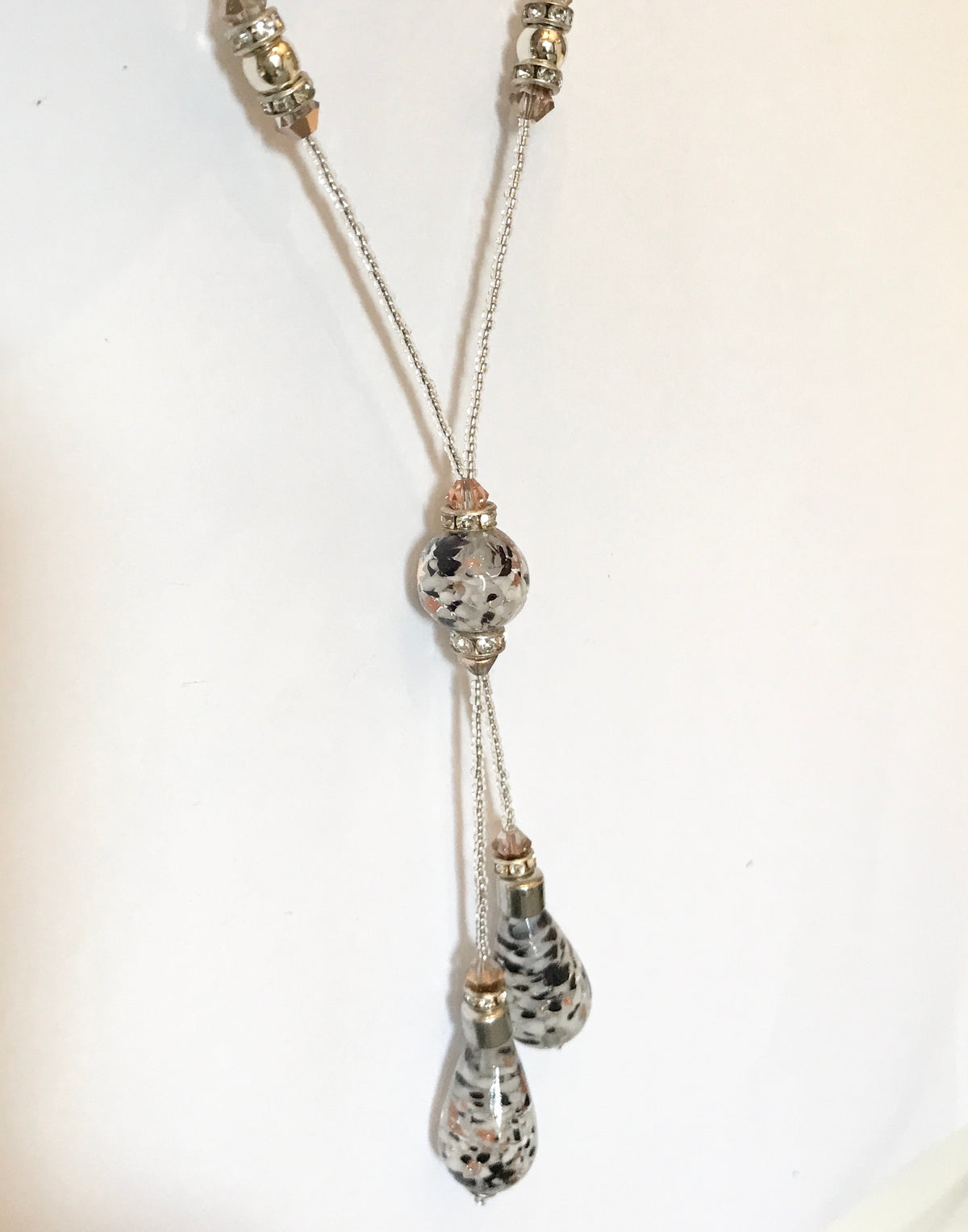 Beautiful black white and gold dropped beaded real Murano glass necklace