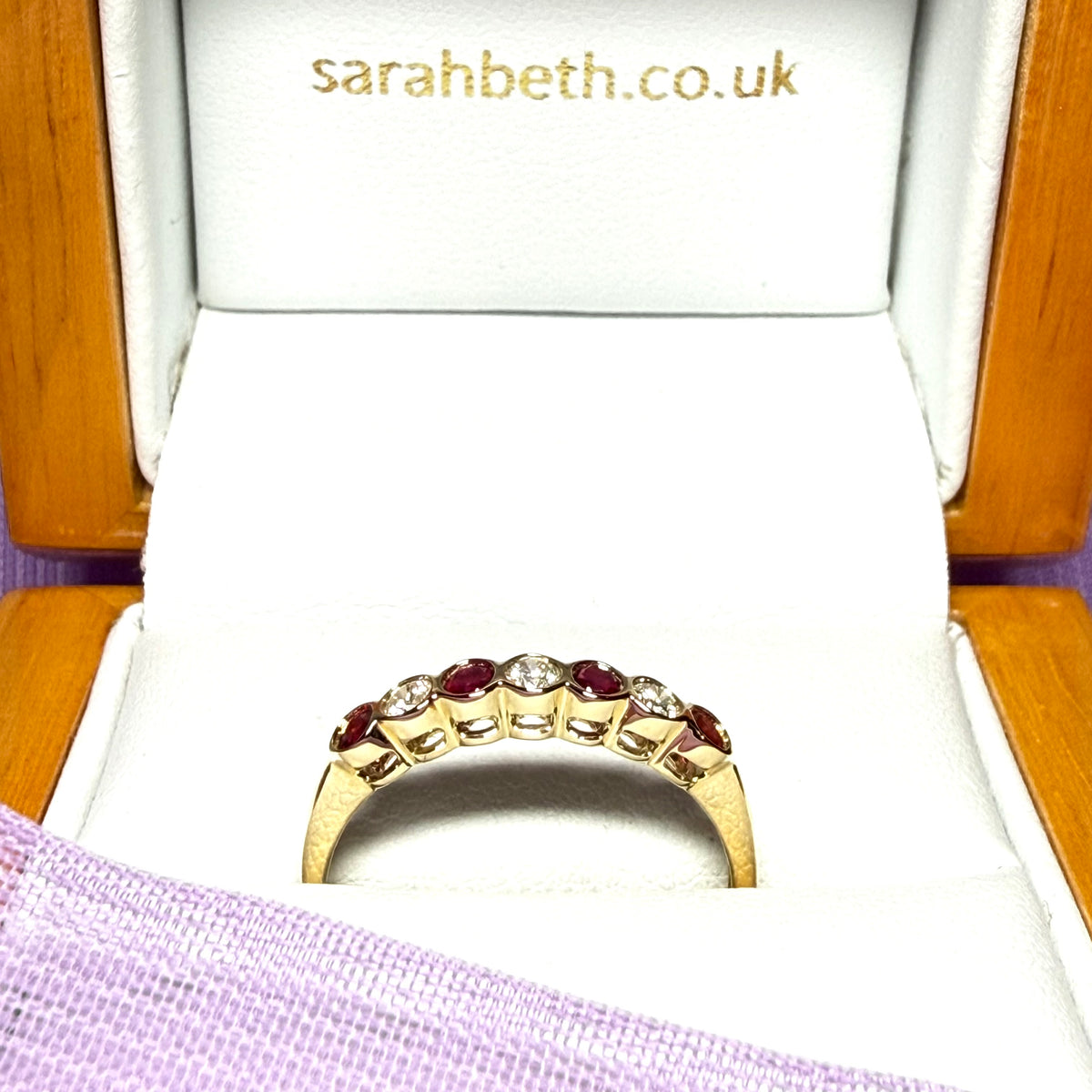 Beautiful real red ruby diamond eternity ring yellow gold